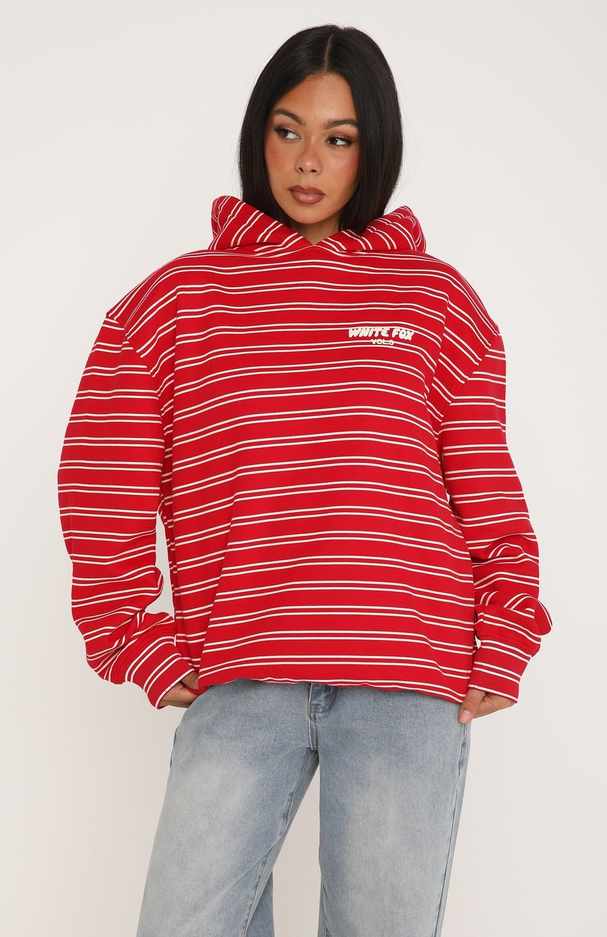 Offstage Striped Oversized Hoodie Red/Cream Stripe | White Fox
