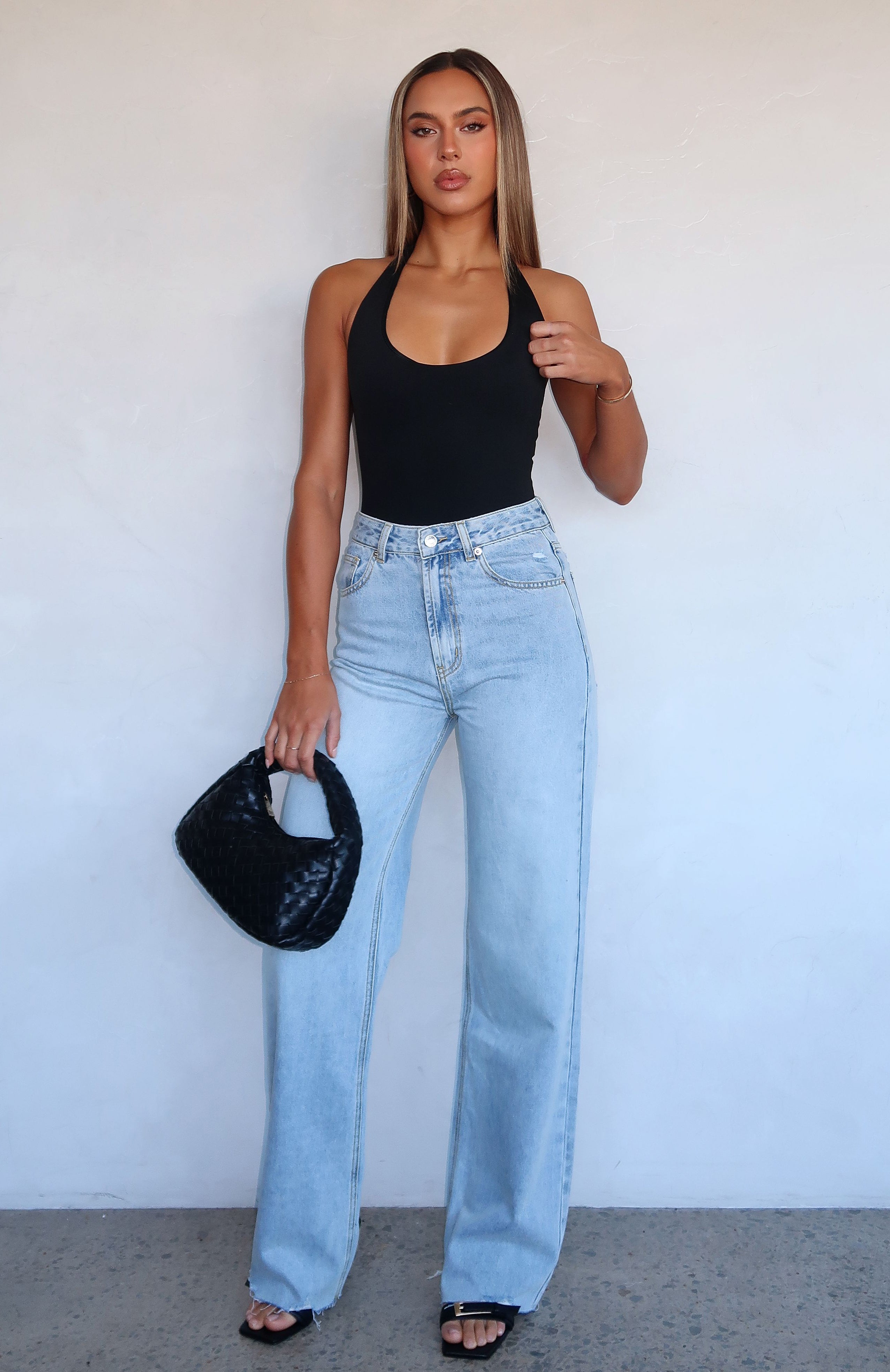 Alana High Waisted Straight Leg Jeans Light Blue Wash | White Fox