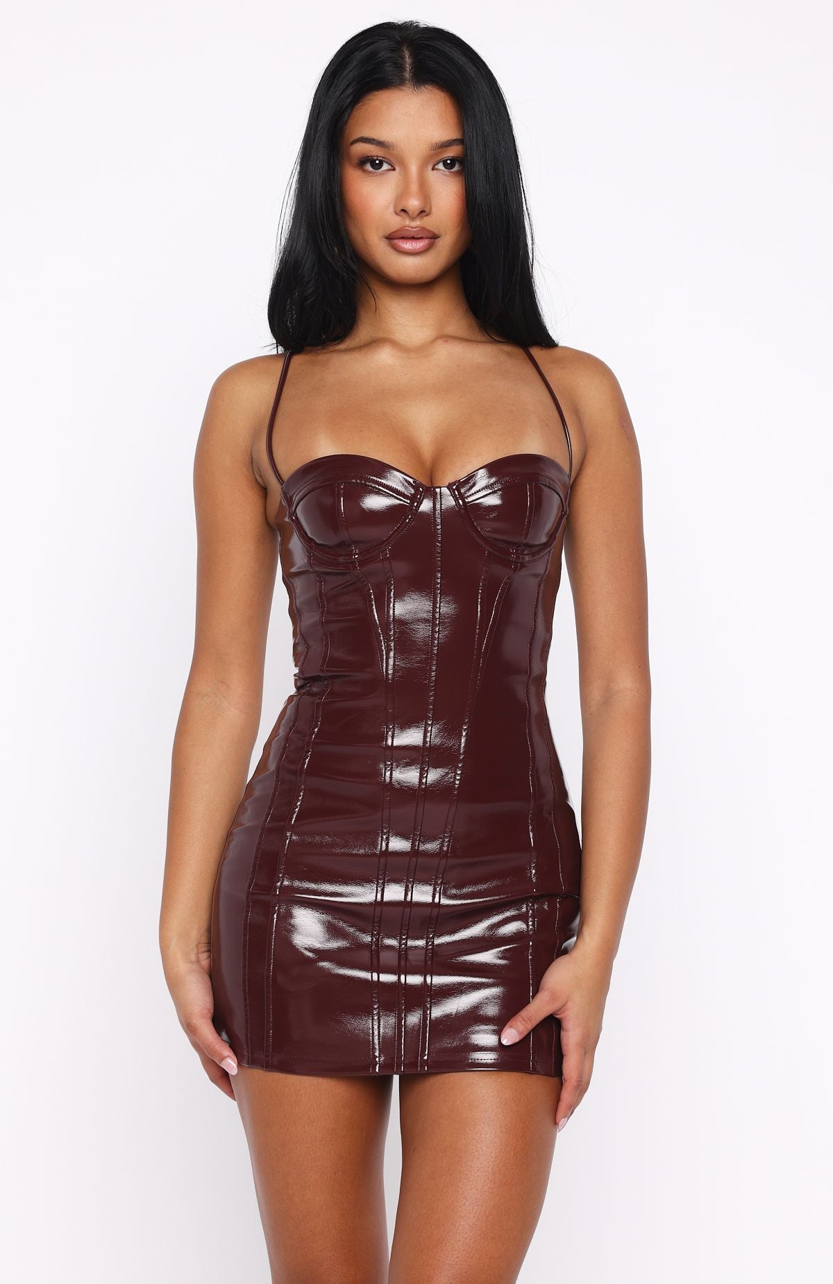 Front Row Freedom PU Mini Dress Dark Cherry | White Fox Boutique US