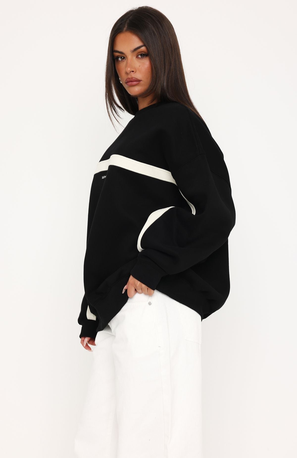 Take Another Chance Oversized Drop Shoulder Sweater Black | White 