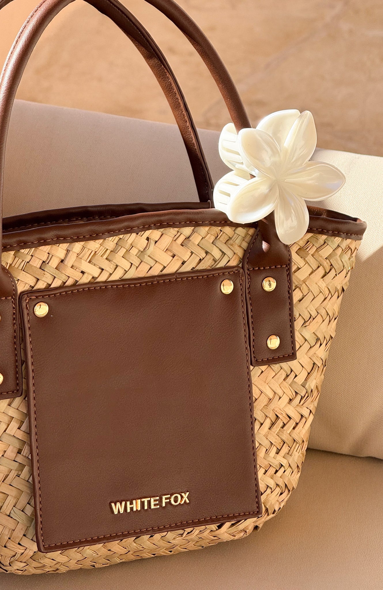 Vivienne Straw Top Handle Bag Chocolate | White Fox Boutique US
