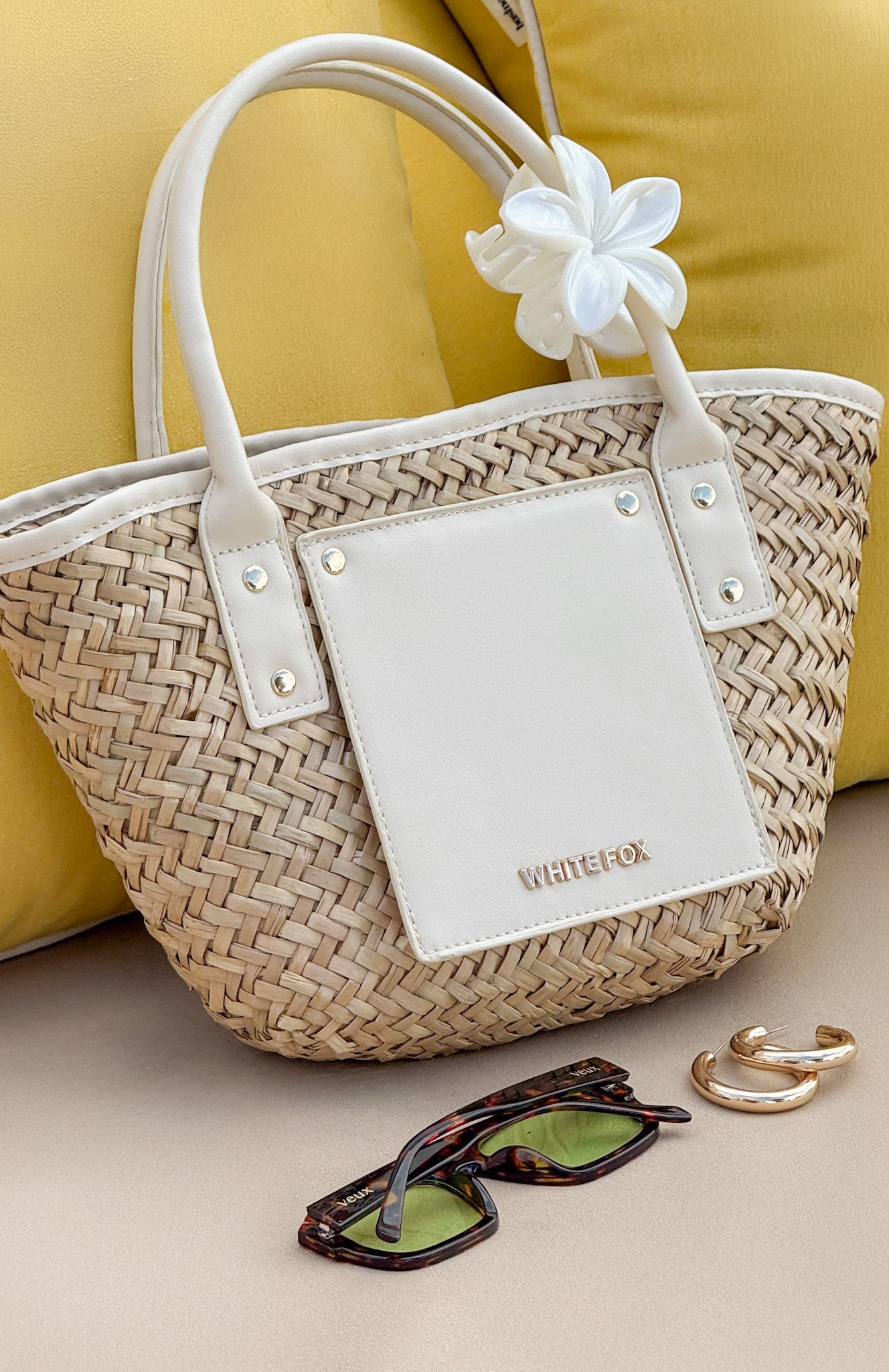Vivienne Straw Top Handle Bag Cream | White Fox Boutique US