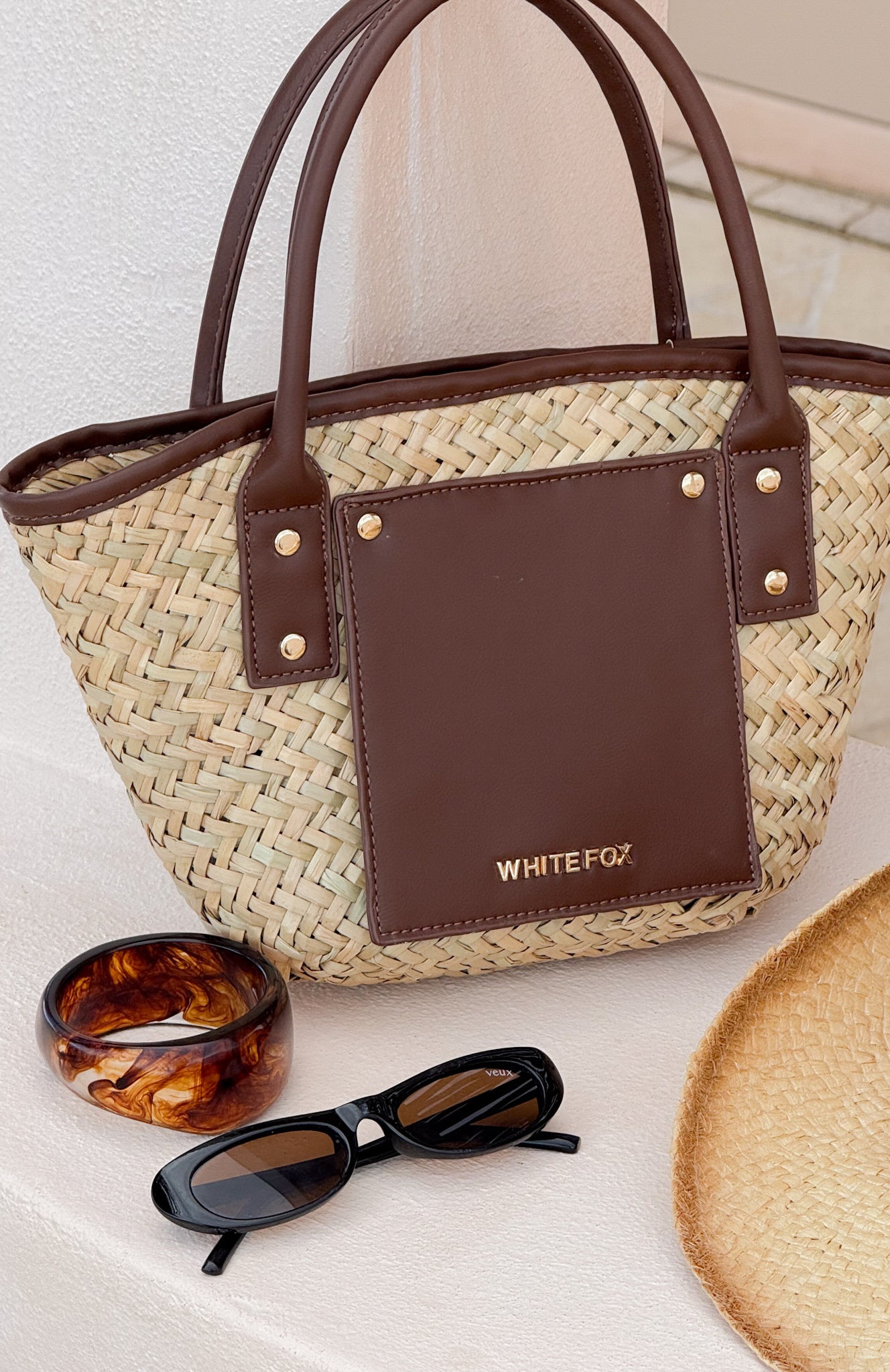 Vivienne Straw Top Handle Bag Chocolate | White Fox Boutique US