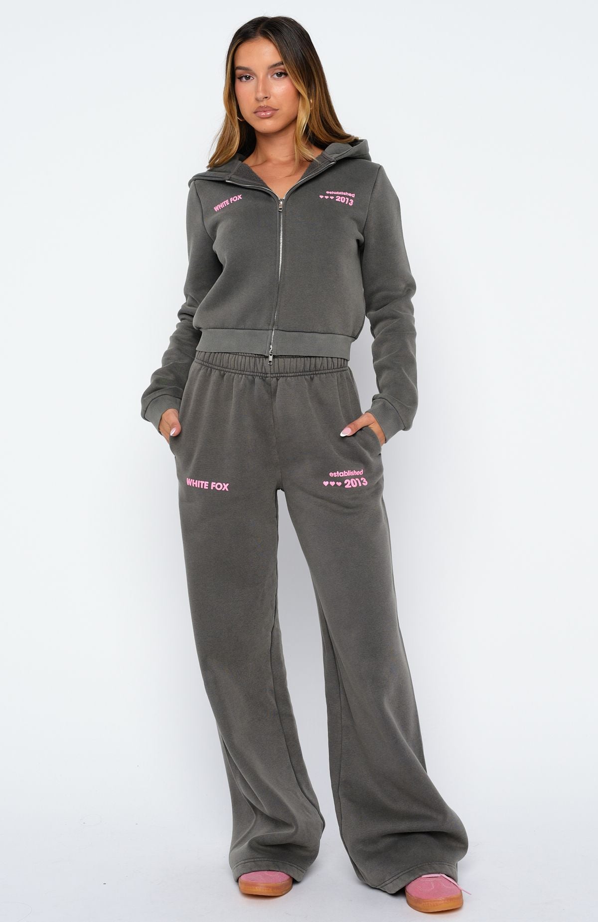 Down For Whatever Wide Leg Sweatpants Charcoal Wash | White Fox