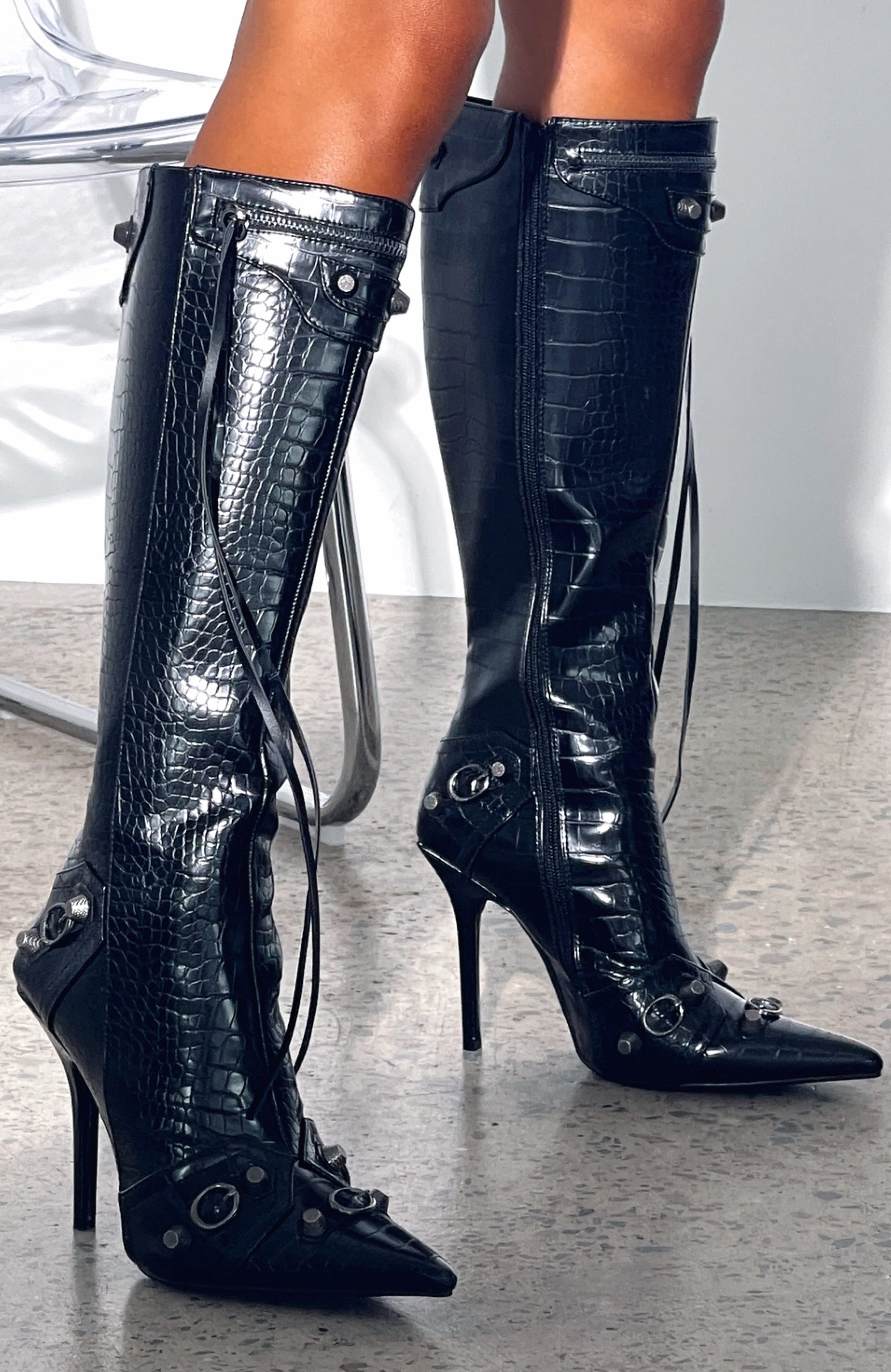 Jax Knee High Boots Black - White Fox Boutique Shoes - 5 - Shop with Afterpay