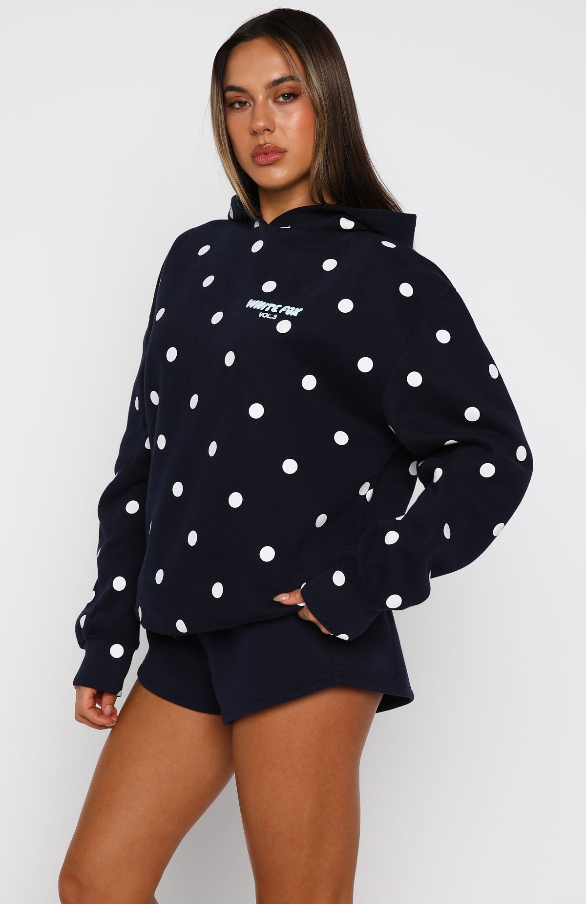 Offstage Printed Oversized Hoodie Navy Polka Dot | White Fox
