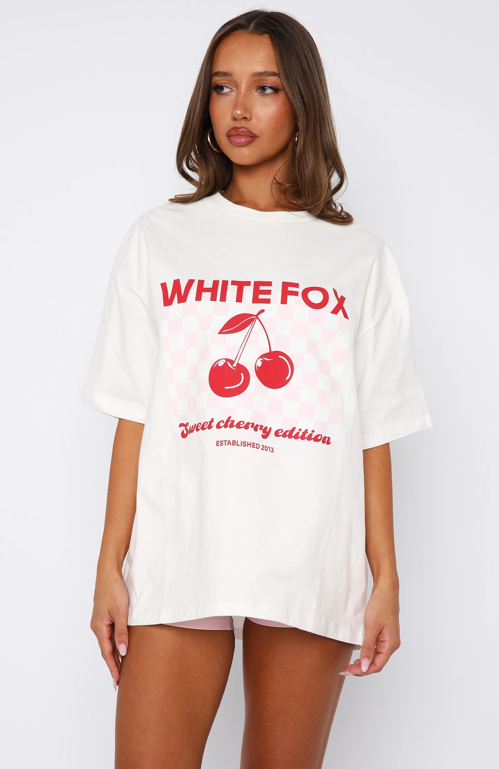 Sweet Cherry Edition Oversized Tee White | White Fox Boutique US