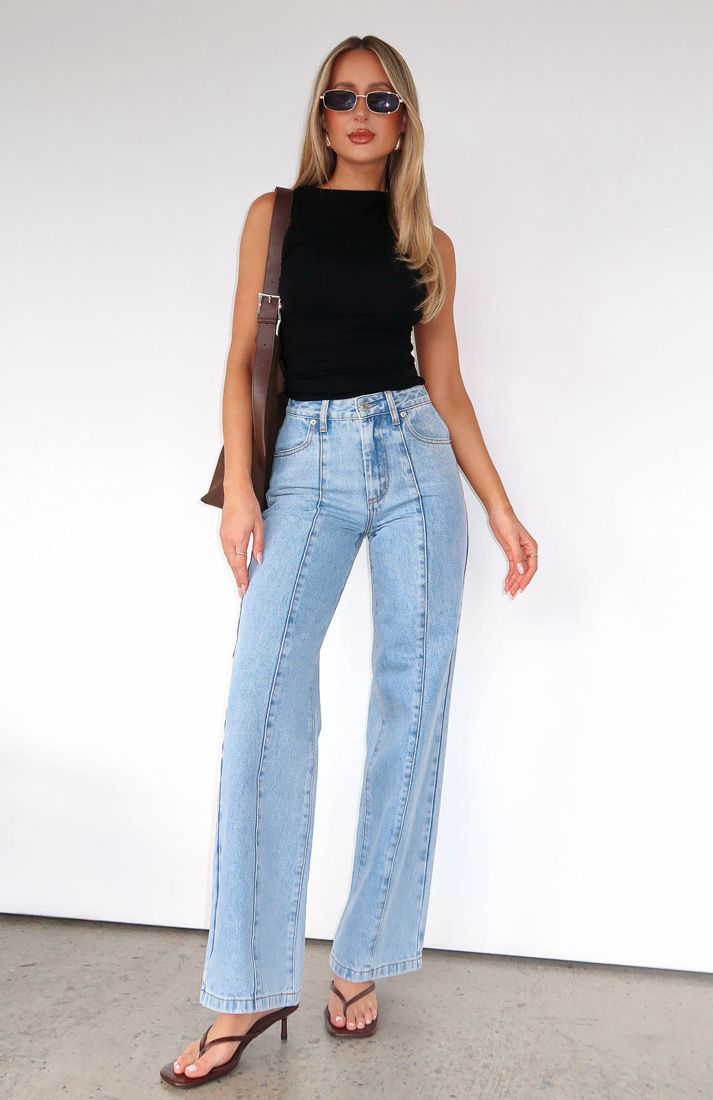 Layla Mid Rise Straight Leg Jeans Light Blue White Fox Boutique US