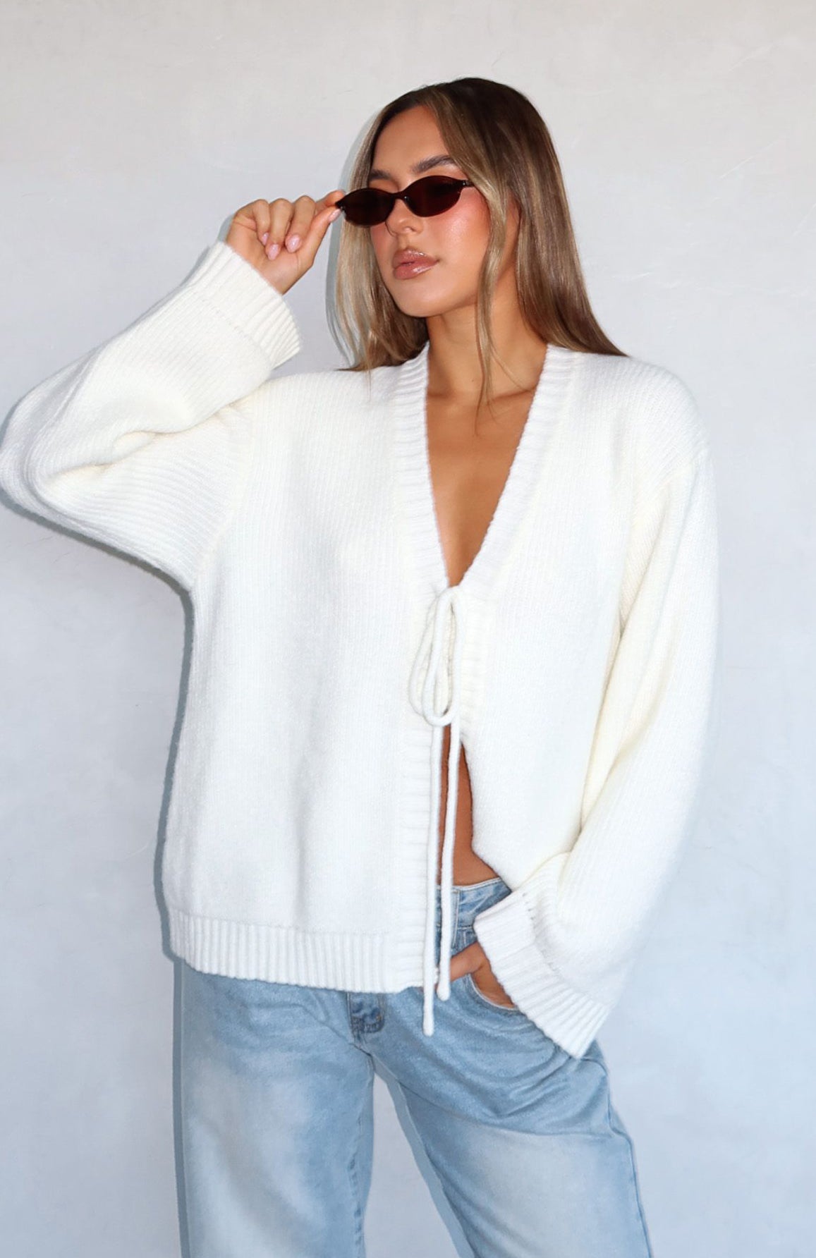 Flashback Knit Cardigan Off White | White Fox Boutique US