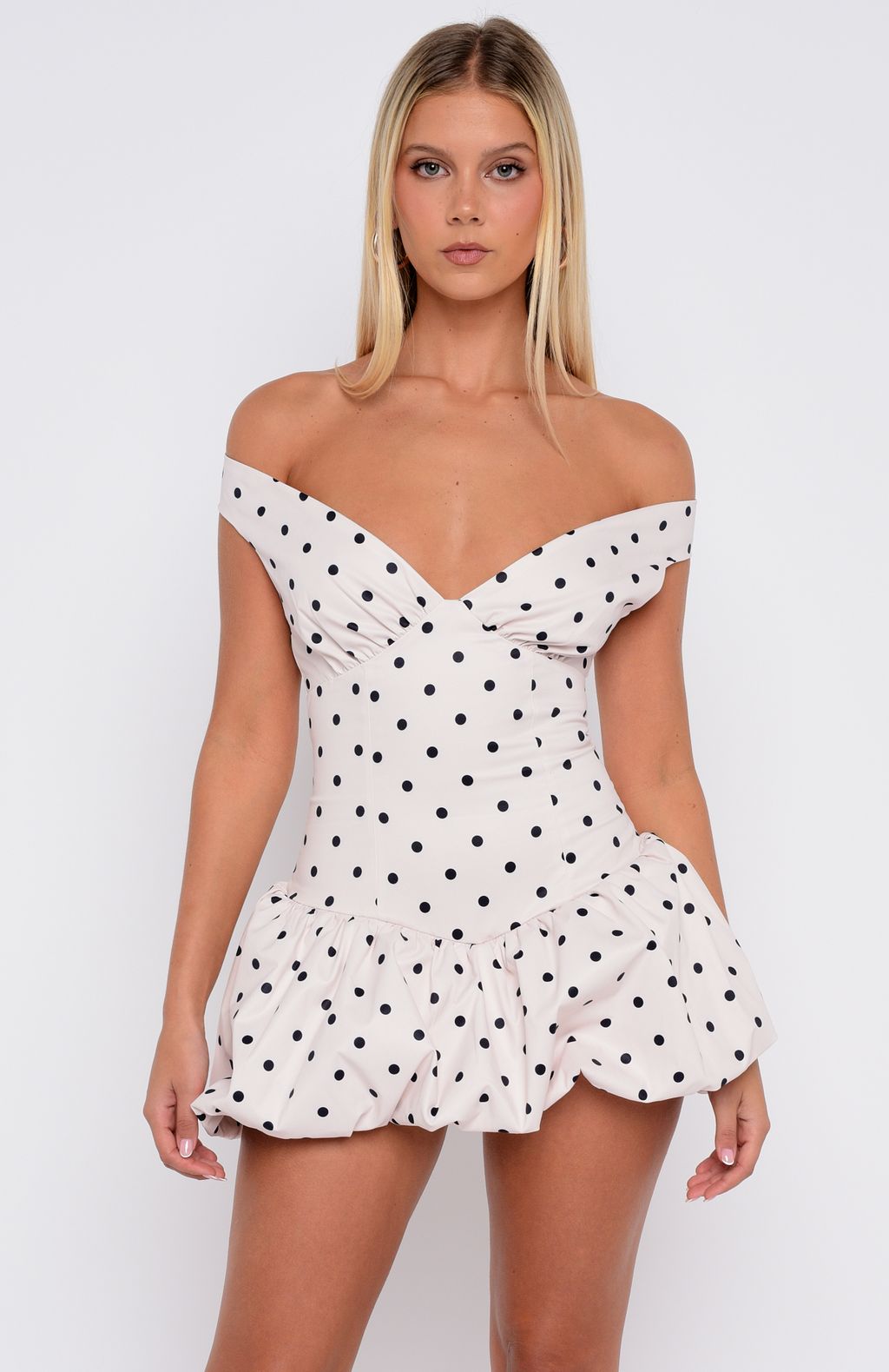 The Moment I Met You Mini Dress Cream/Black Polka Dot | White Fox