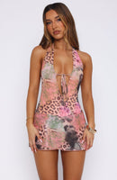 Too Extra Halter Mini Dress Safari Bloom
