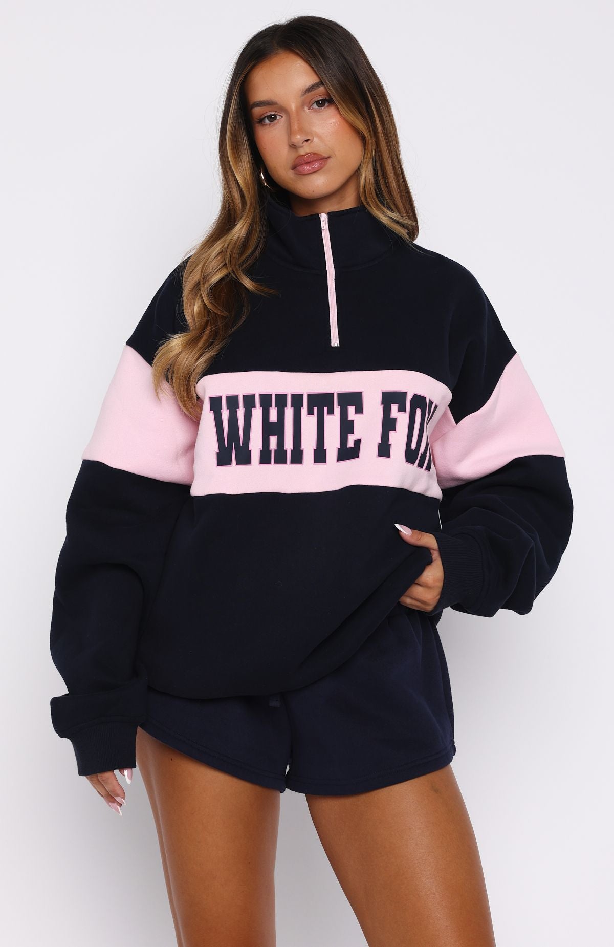 Show Yourself Zip Front Sweater Navy | White Fox Boutique US