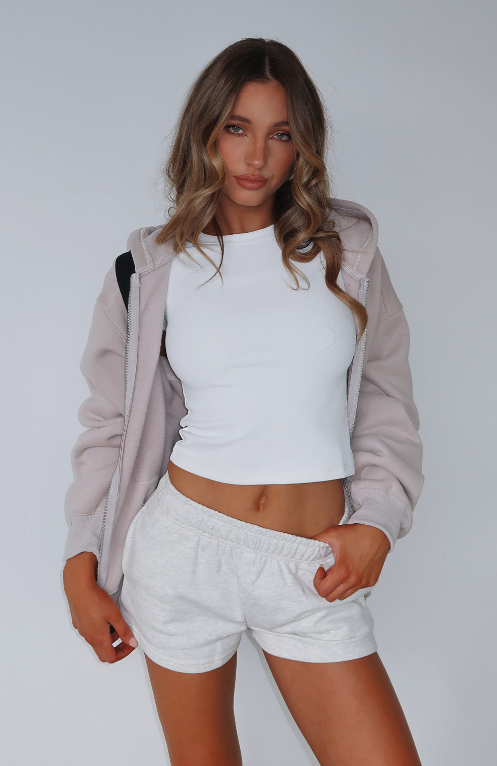 Miles Away Low Rise Shorts Grey Marle | White Fox Boutique US
