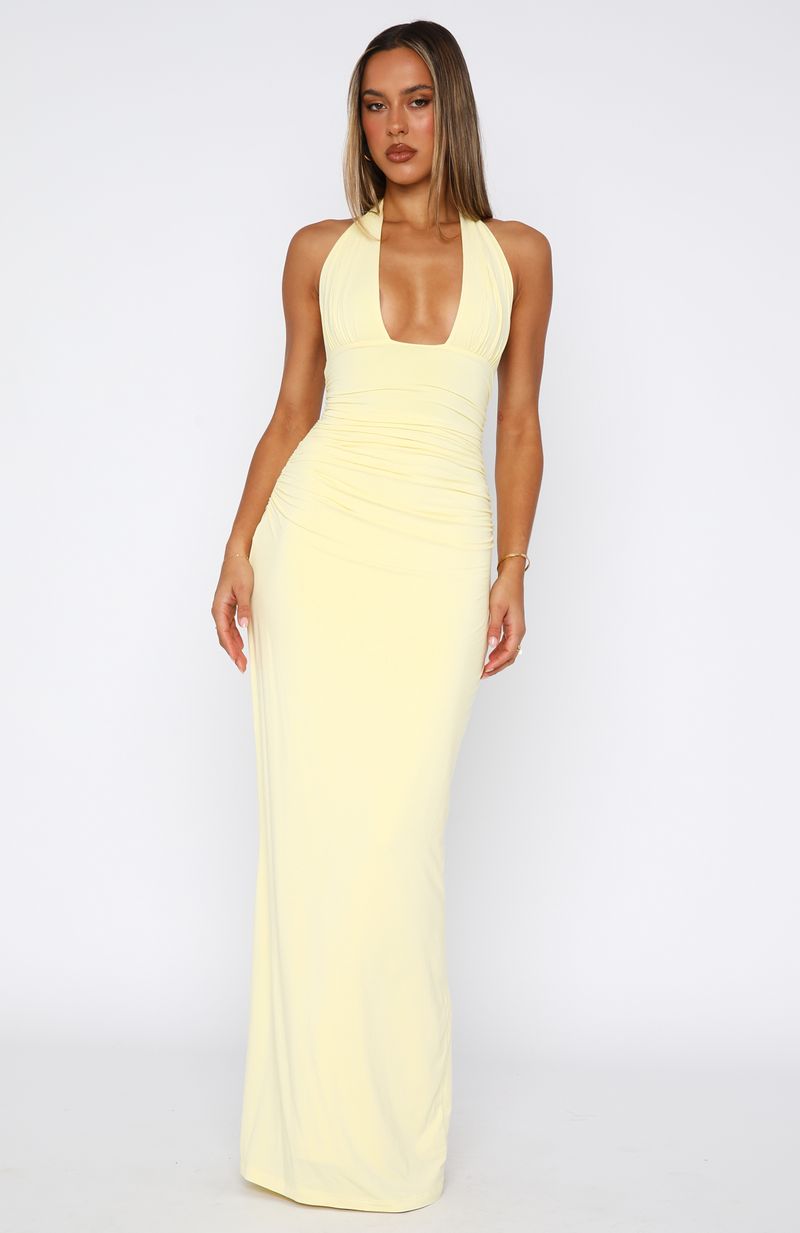 Say What You Feel Halter Maxi Dress Lemon Say What You Feel Halter Maxi Dress Lemon