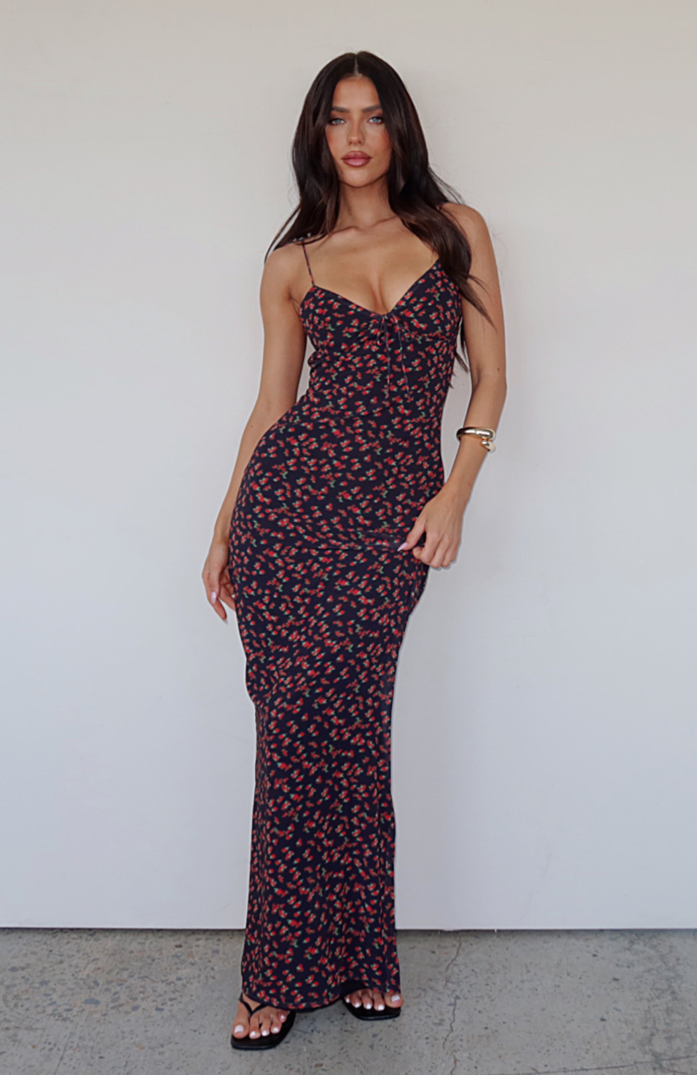 Fashion red rose maxi dress