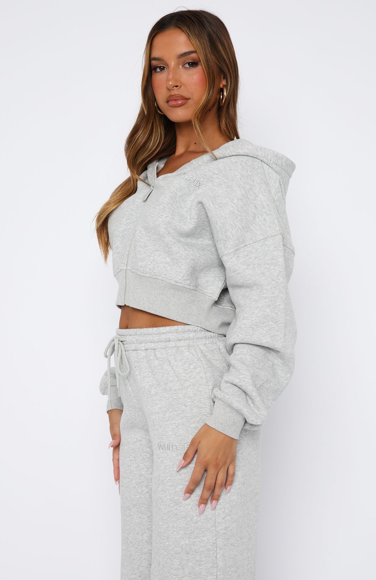 Stay Lifted Cropped Hoodie Dark Grey Marle | White Fox Boutique US