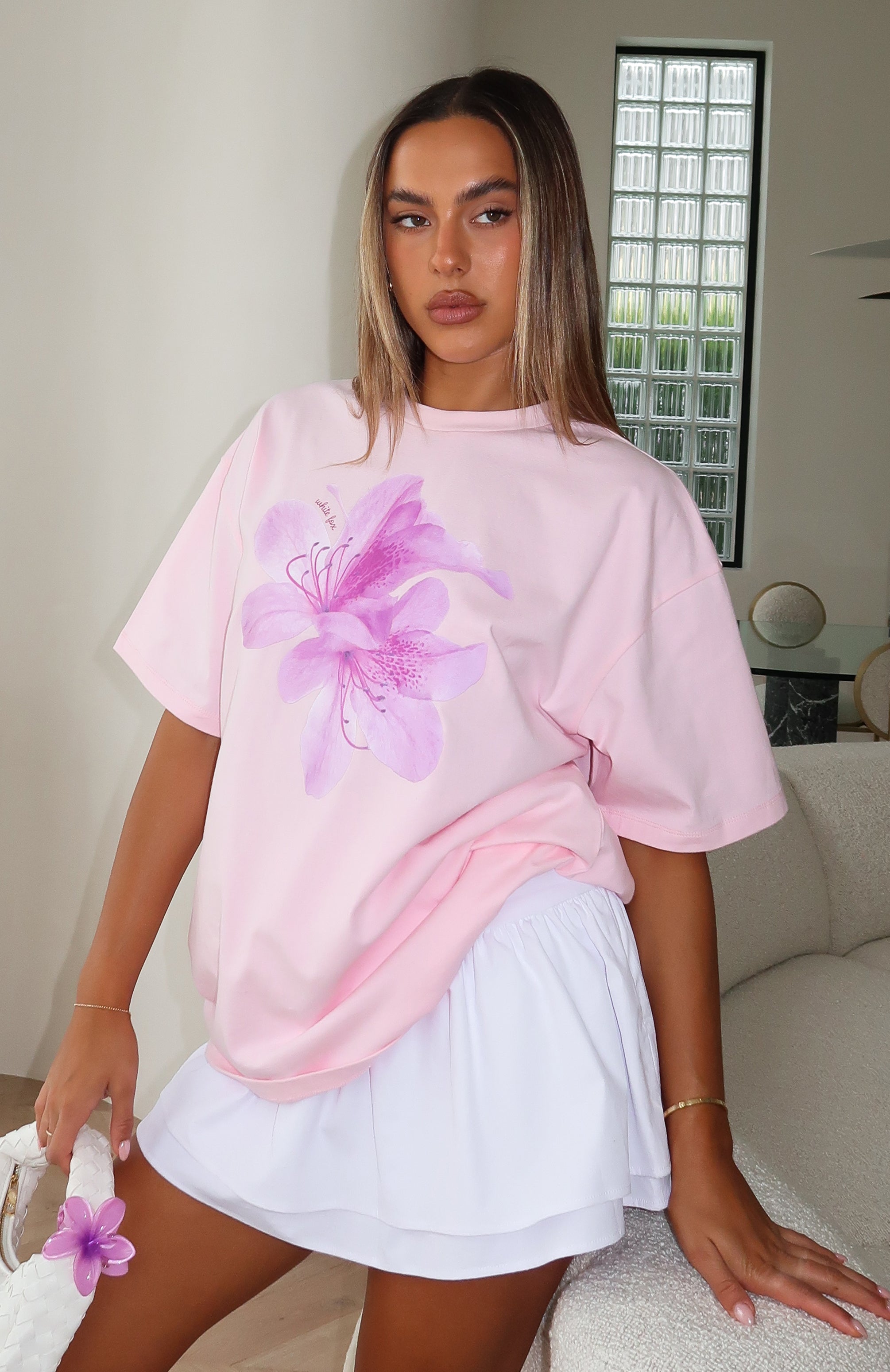 Power Of Possibility Oversized Tee Baby Pink | White Fox Boutique US