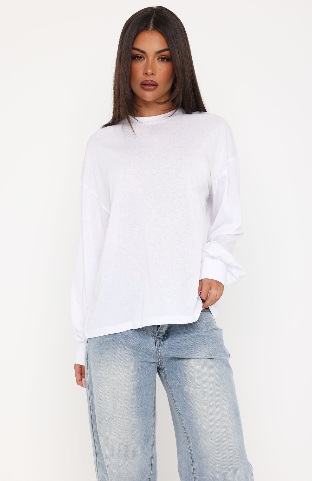 Comfy Girl Oversized Long Sleeve Tee White | White Fox Boutique US
