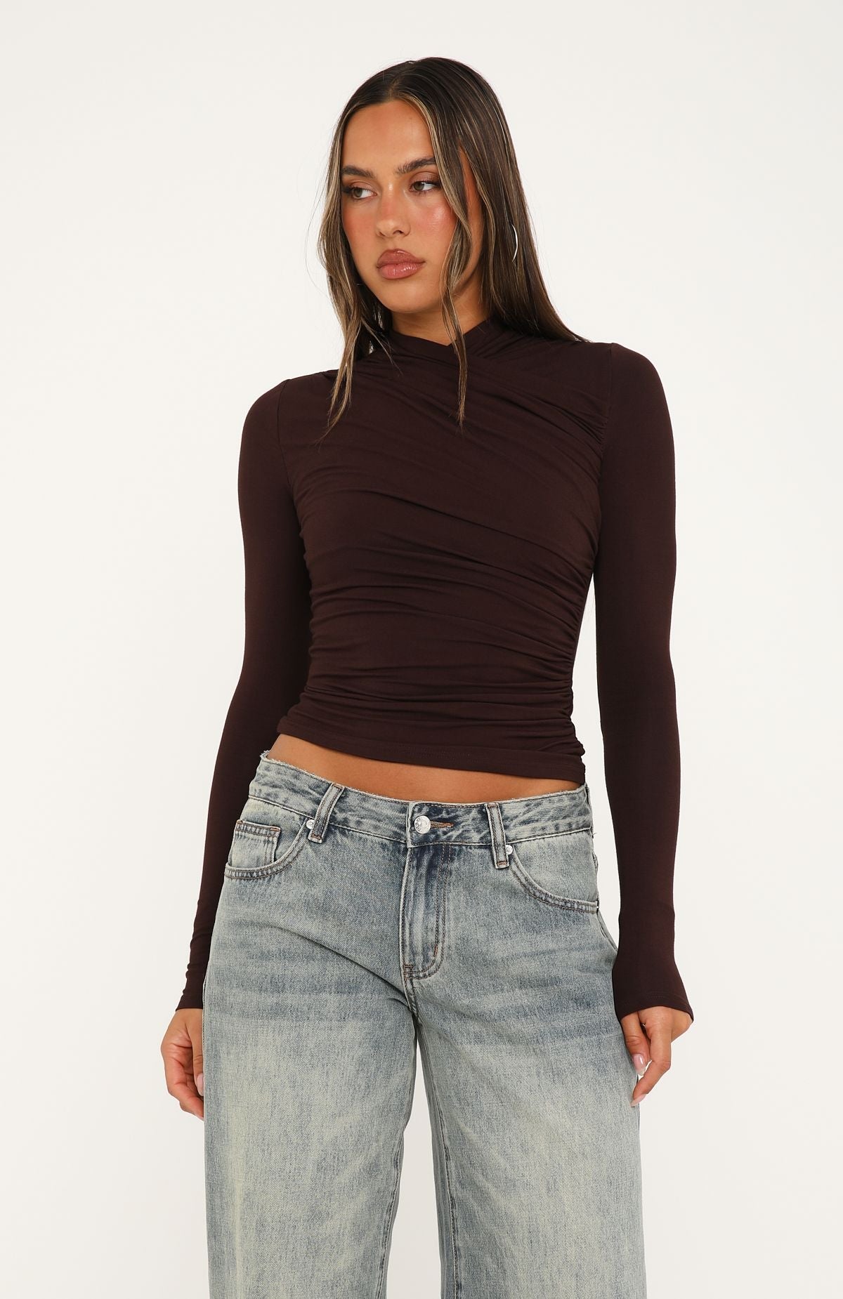 Quiet Crush Long Sleeve Top Dark Chocolate | White Fox Boutique US