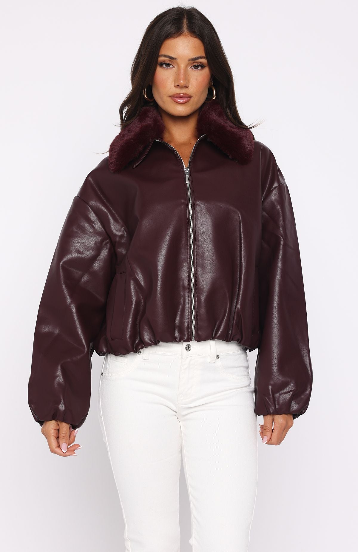 No Competition PU Bomber Jacket Burgundy | White Fox Boutique US