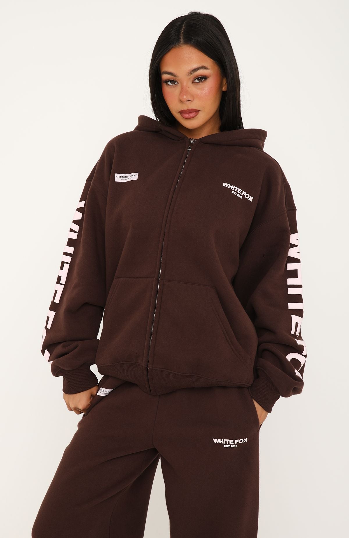 Higher Ground Zip Front Hoodie Chocolate | White Fox Boutique US