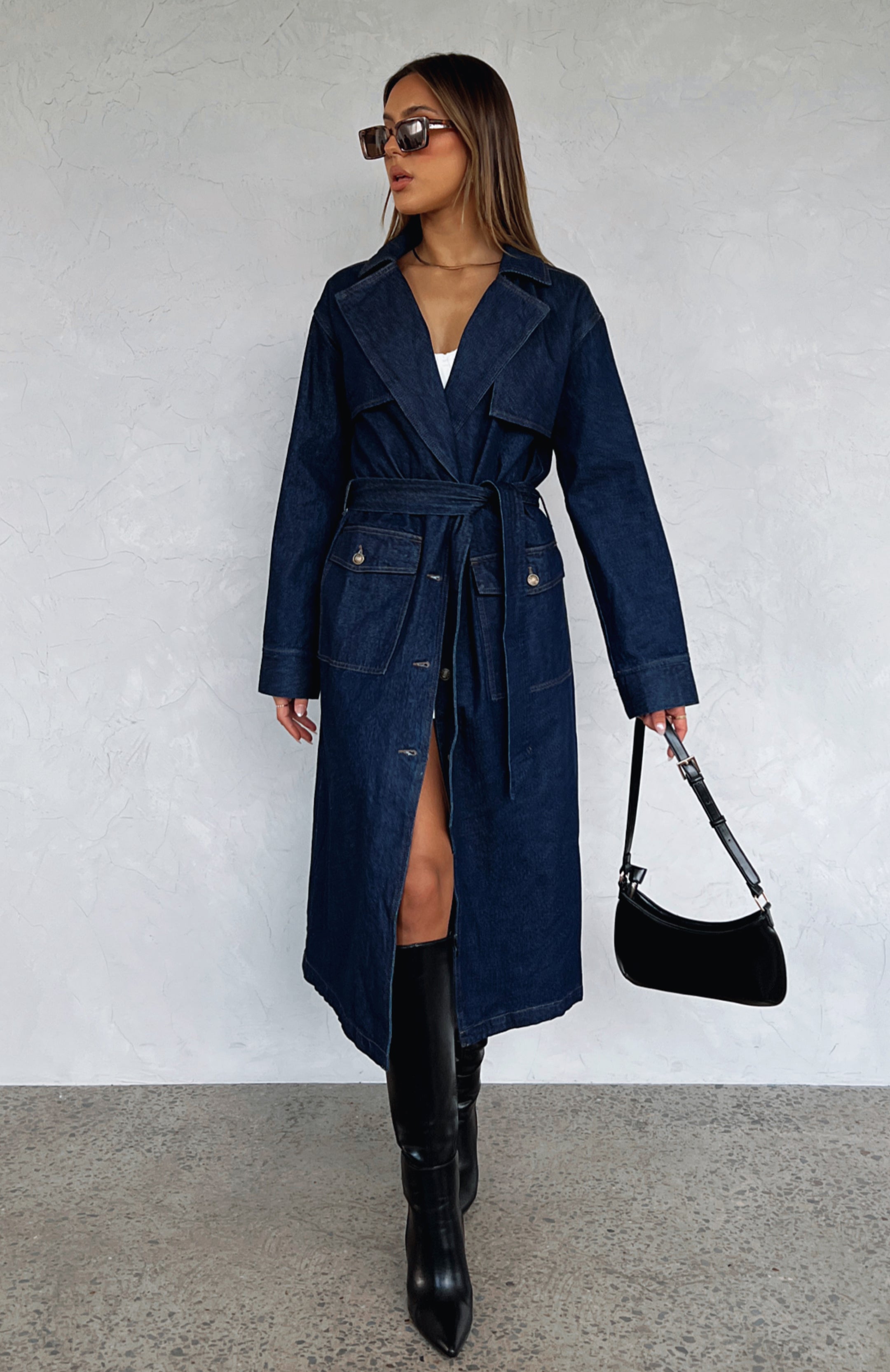 Switch Lanes Denim Trench Coat Dark Denim