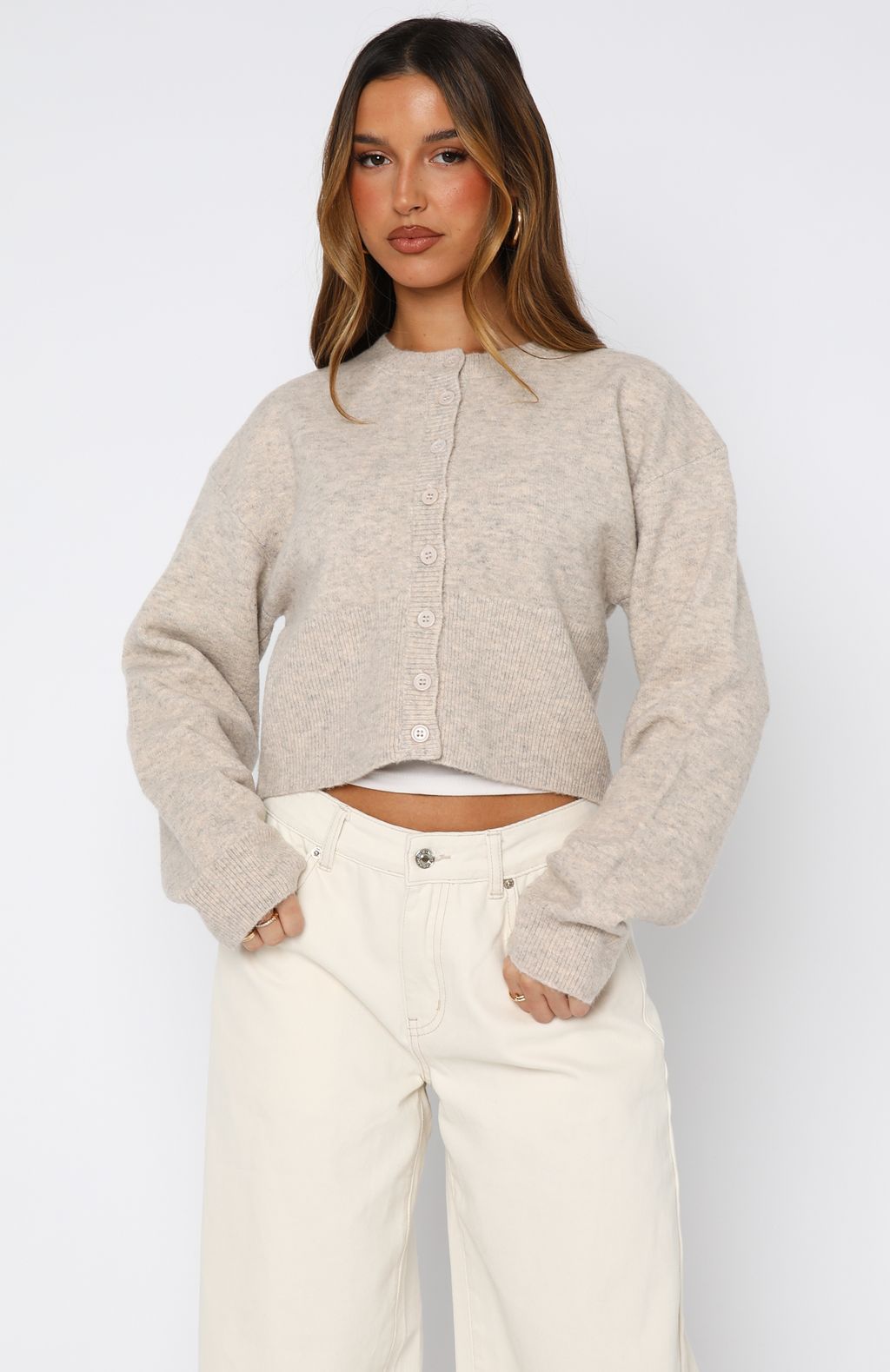 Make Me Happy Knit Cardigan Beige | White Fox Boutique US