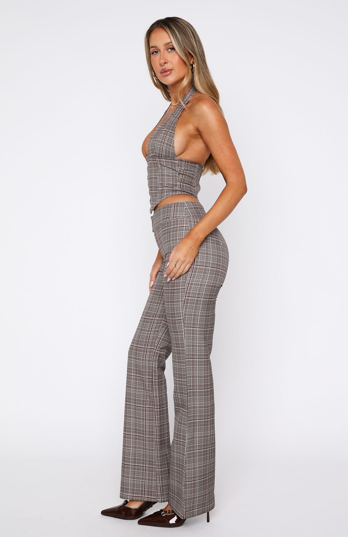 Be Where You Are Pants Mocha Check | White Fox Boutique US