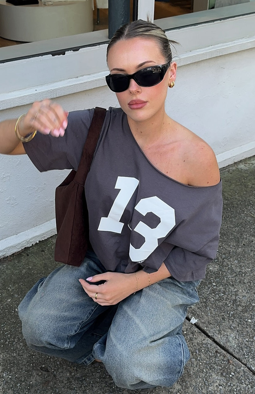 Trial Run Off Shoulder Oversized Tee Volcanic | White Fox Boutique US