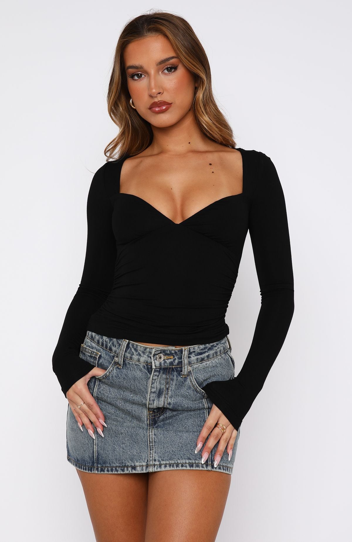 Sweeter Than You Long Sleeve Top Black | White Fox Boutique US