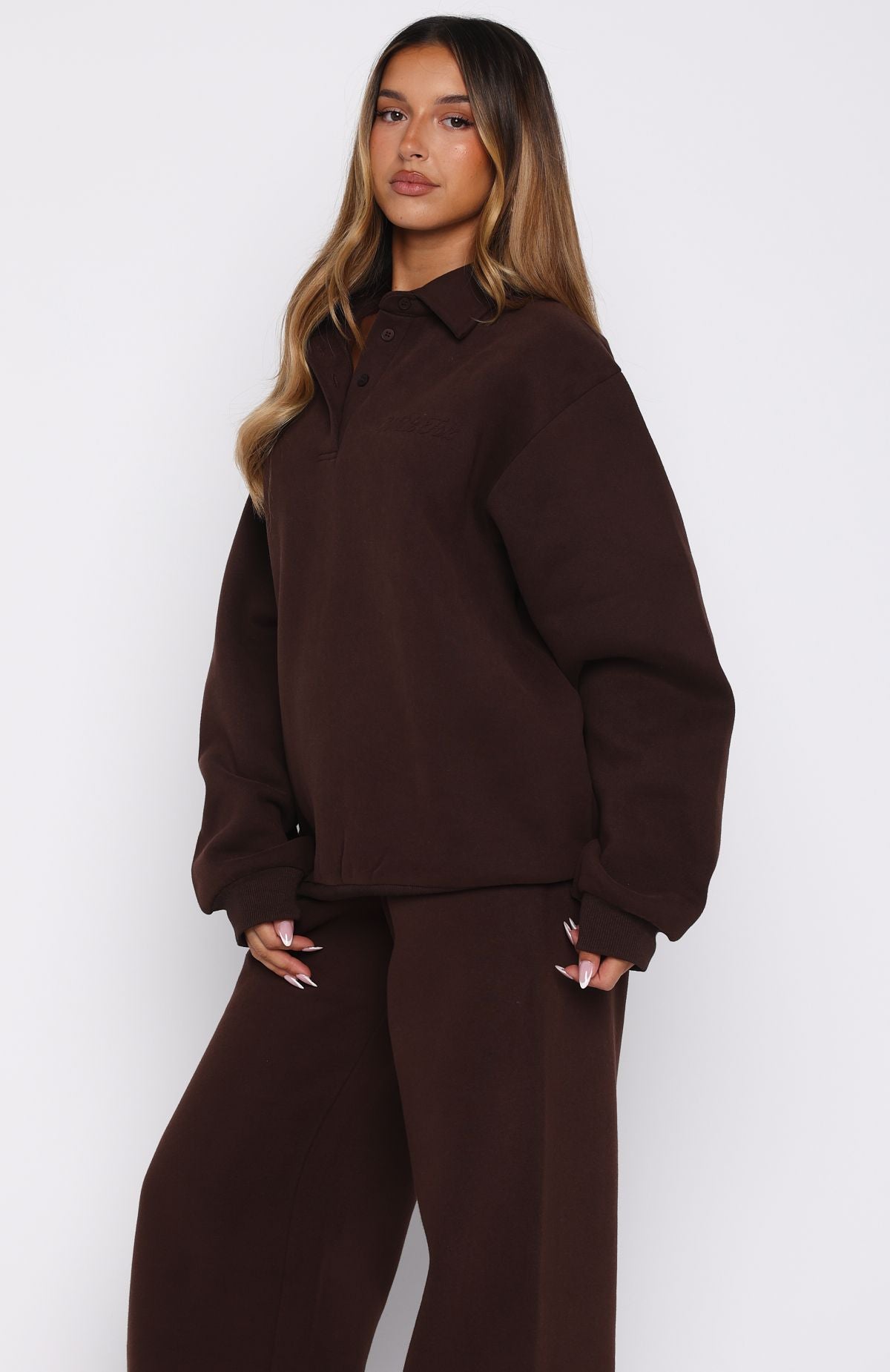 Chill Moves Oversized Henley Sweater Chocolate | White Fox Boutique US