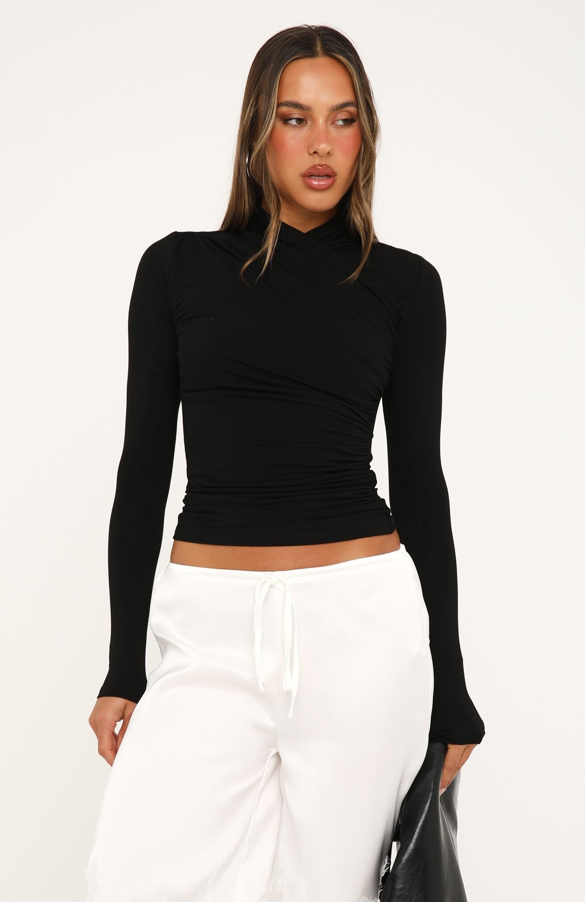 Quiet Crush Long Sleeve Top Black | White Fox Boutique US