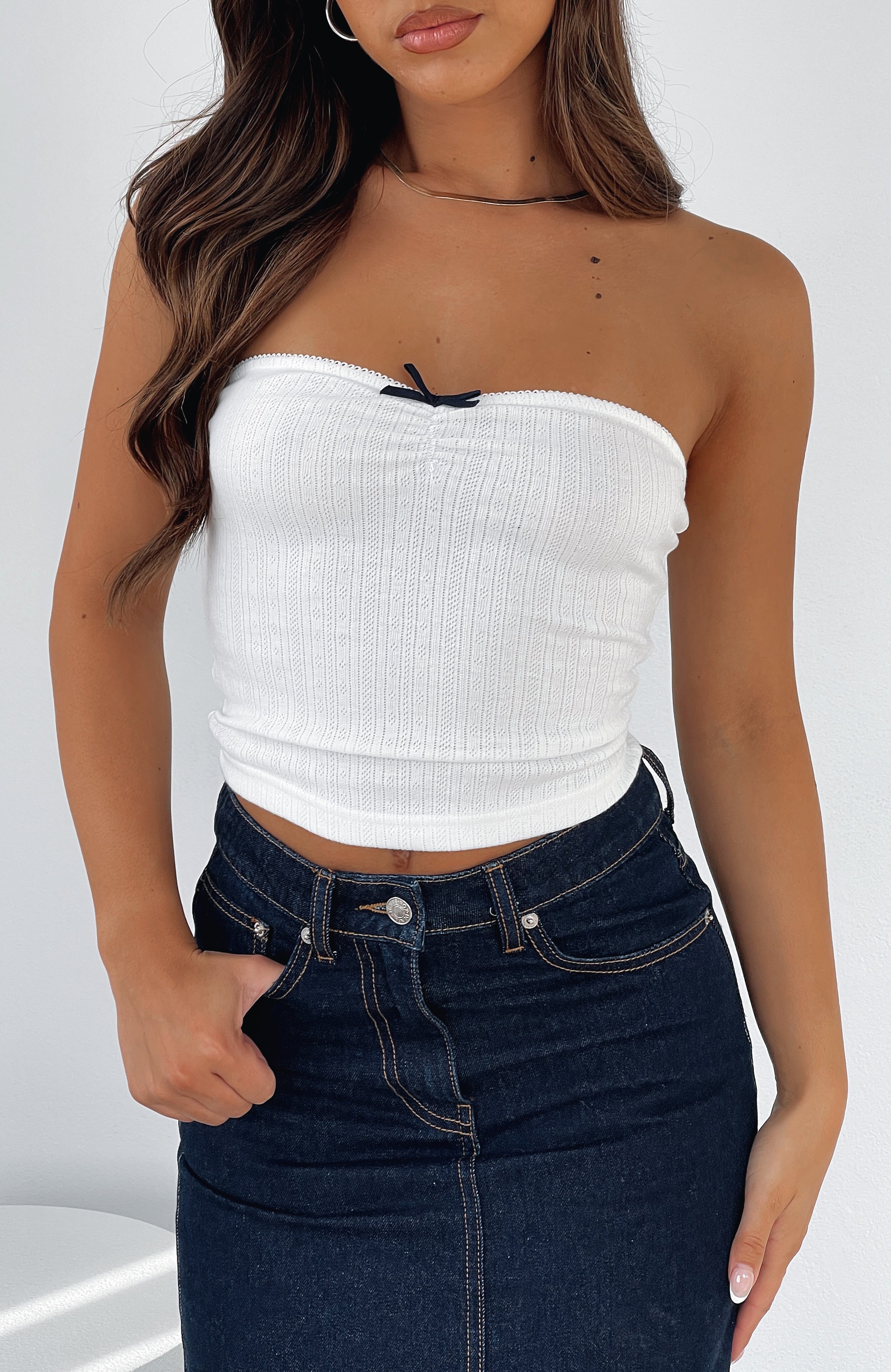 What Do You See Strapless Top White