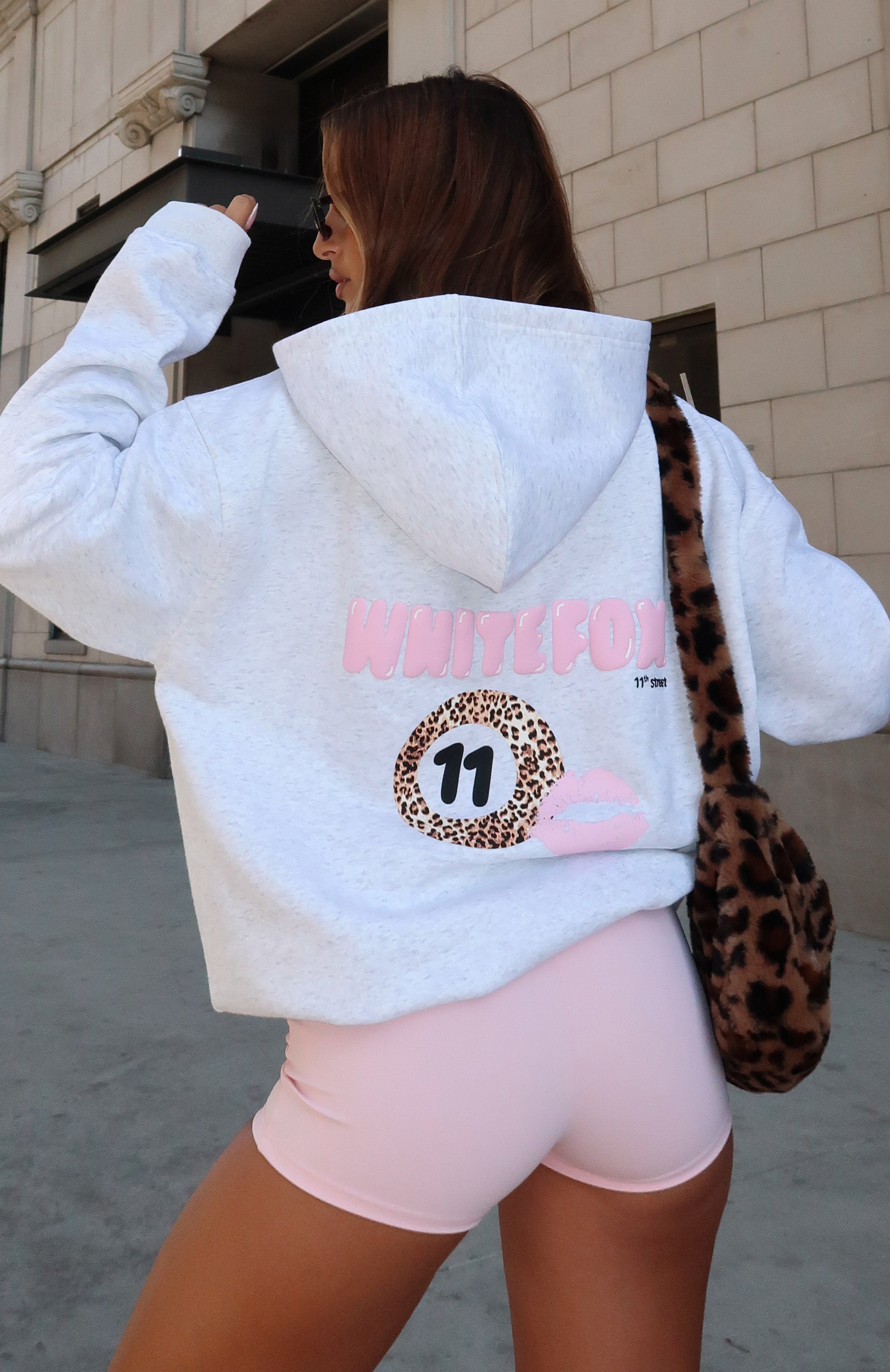 11th Street She's So Lucky Oversized Hoodie Leopard Splice White