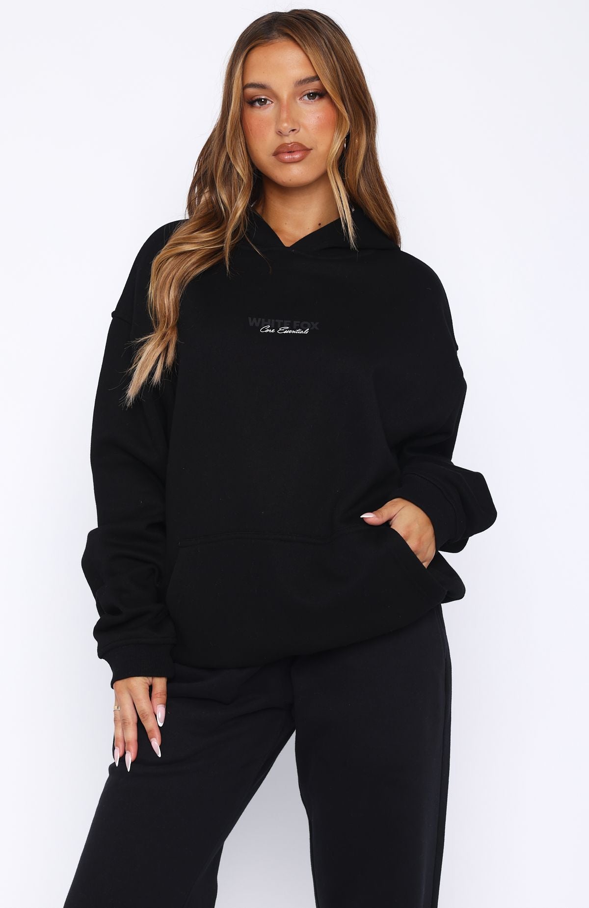 Core Essentials Oversized Hoodie Black | White Fox Boutique US