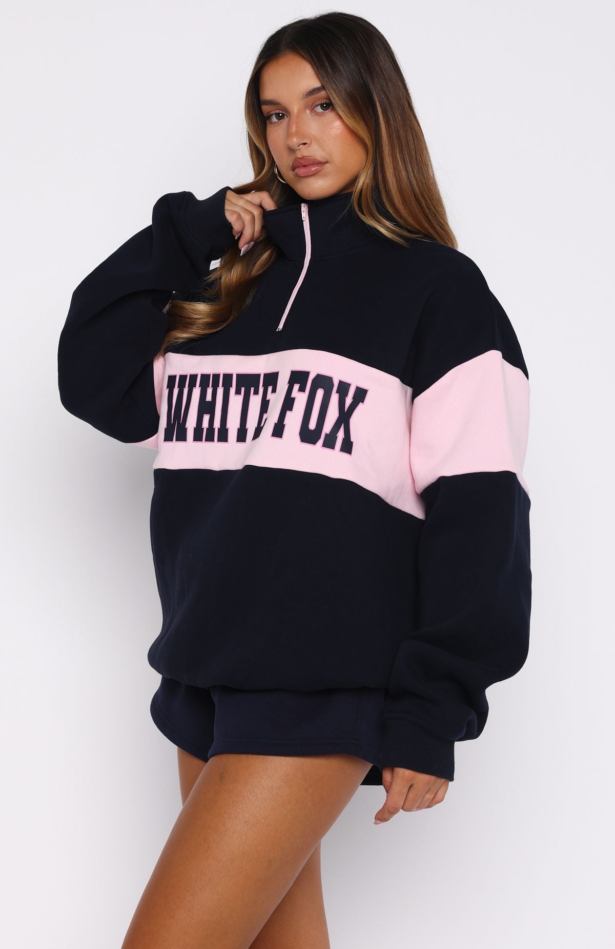 Show Yourself Zip Front Sweater Navy | White Fox Boutique US