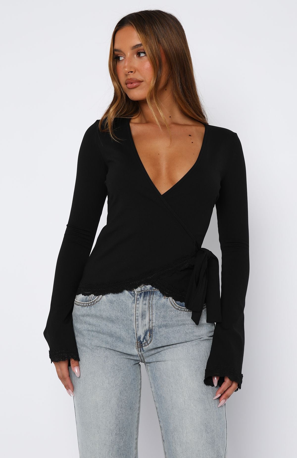 Cater To You Long Sleeve Top Black | White Fox Boutique US
