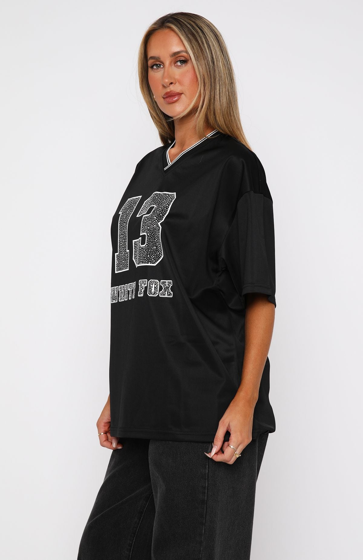 Greedy Oversized Jersey Black | White Fox Boutique US