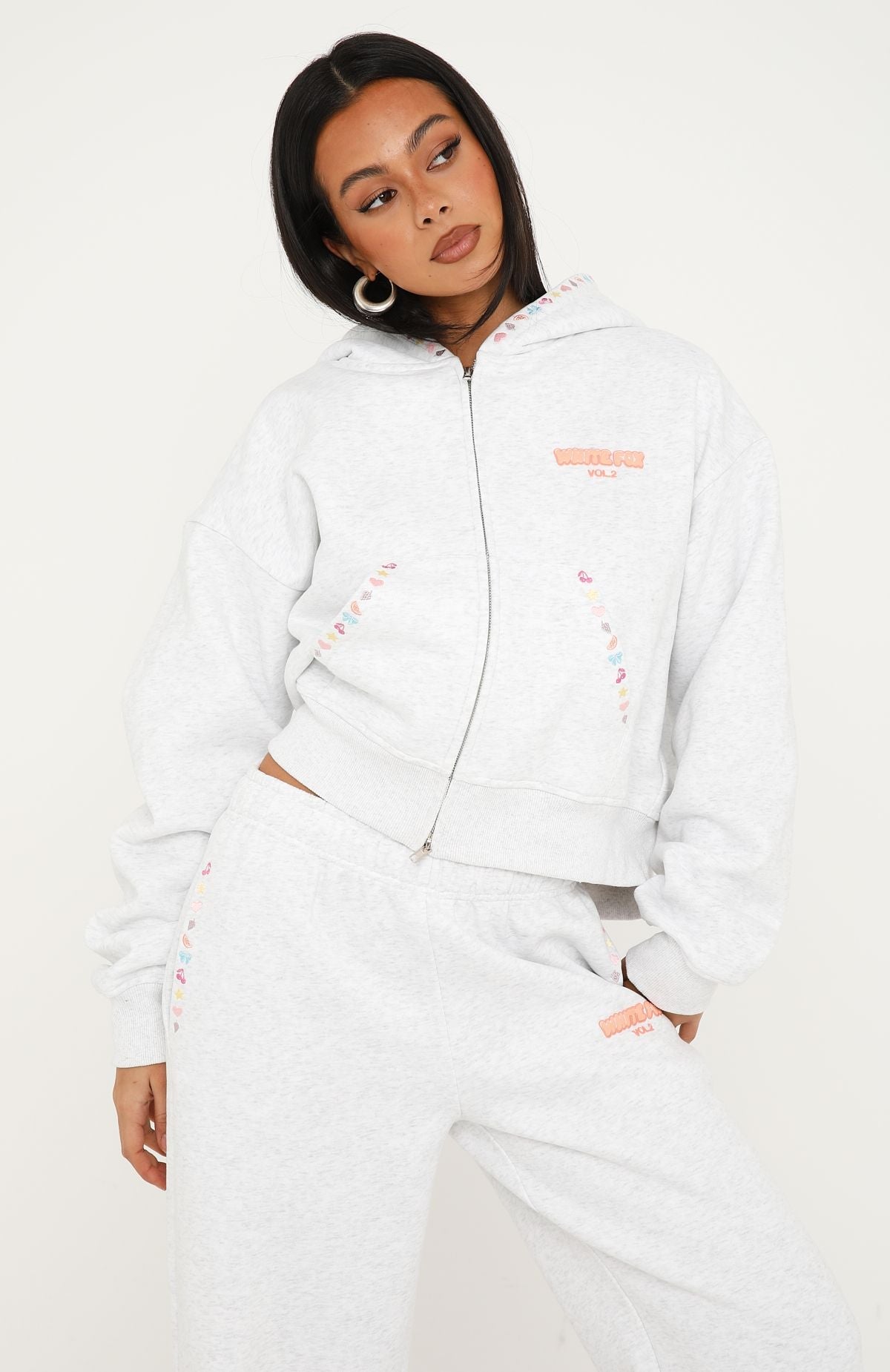 Vol. 2 Boxy Zip Front Hoodie Grey Marle | White Fox Boutique US