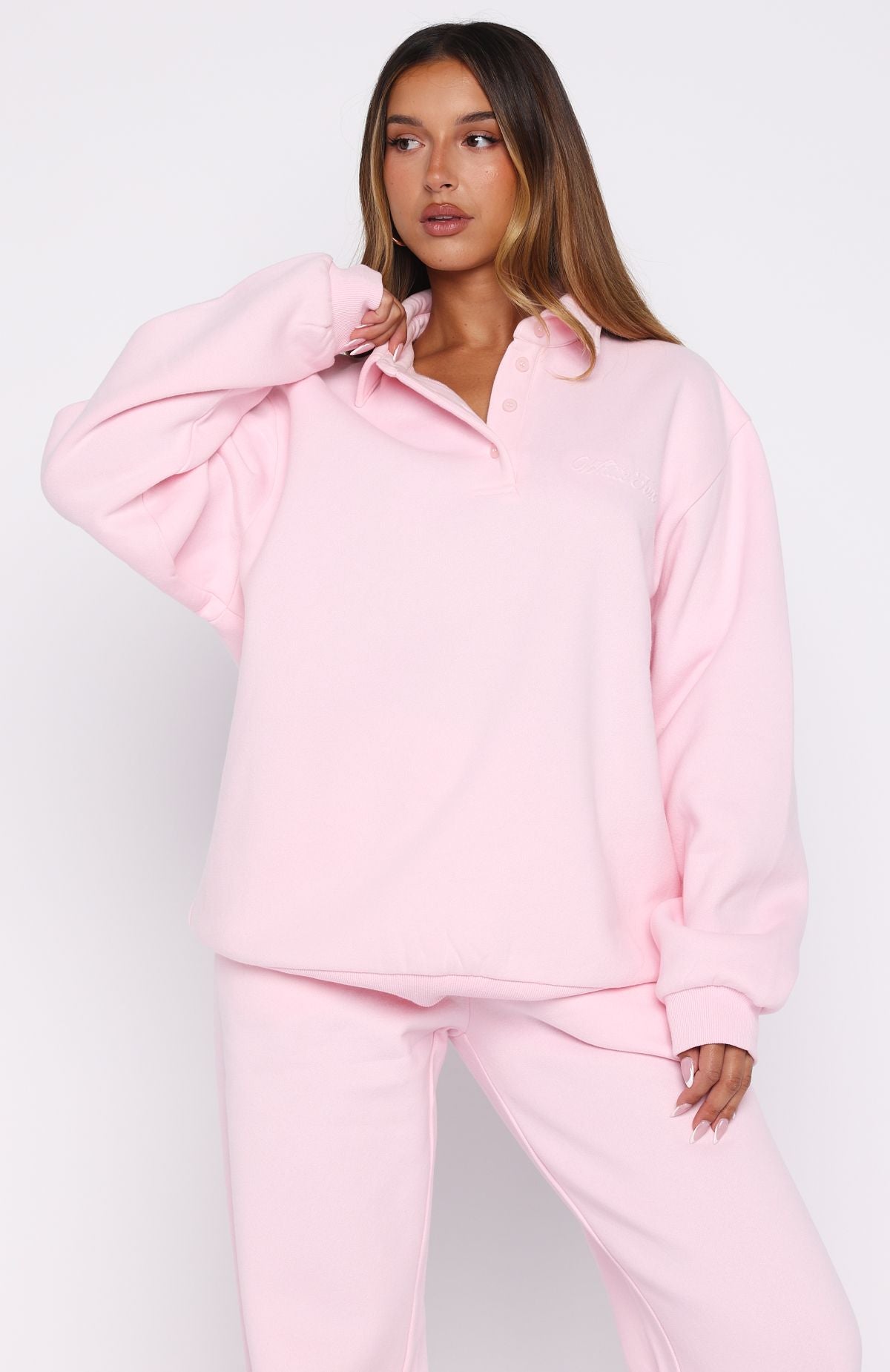 Chill Moves Oversized Henley Sweater Pink | White Fox Boutique US