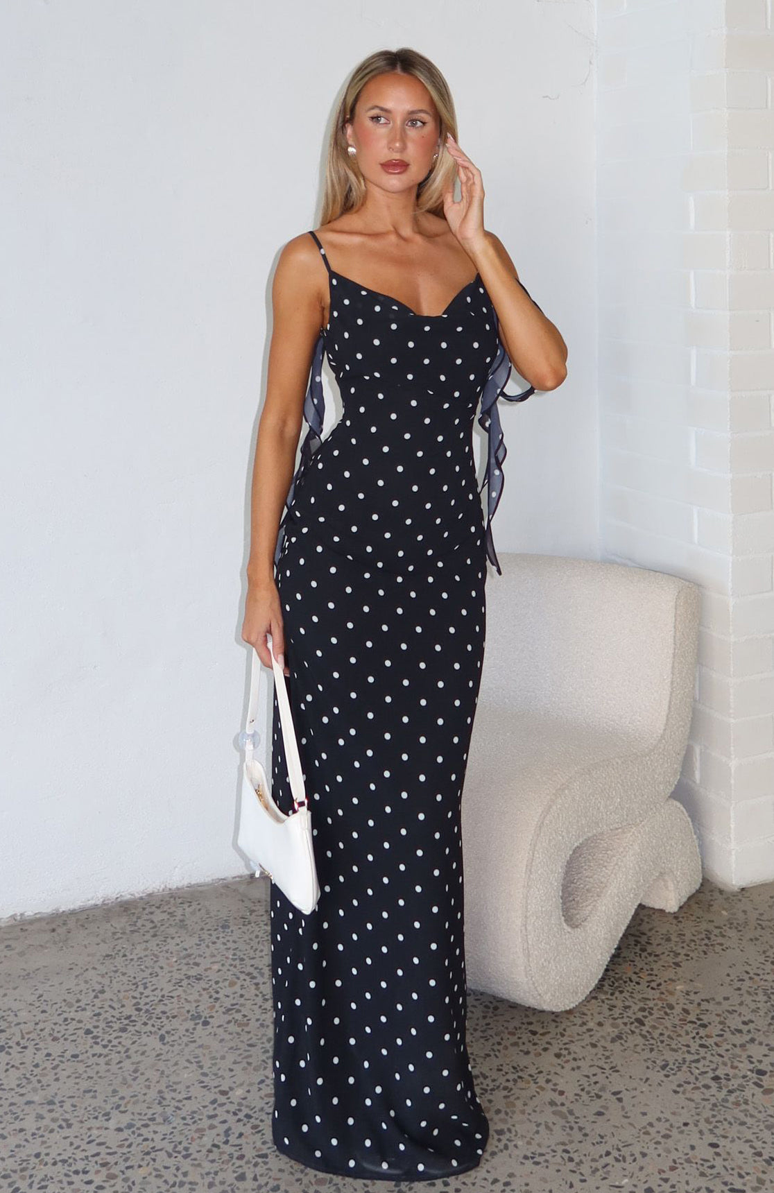 Love Blossoms Maxi Dress Black/White Polka Dot | White Fox Boutique US