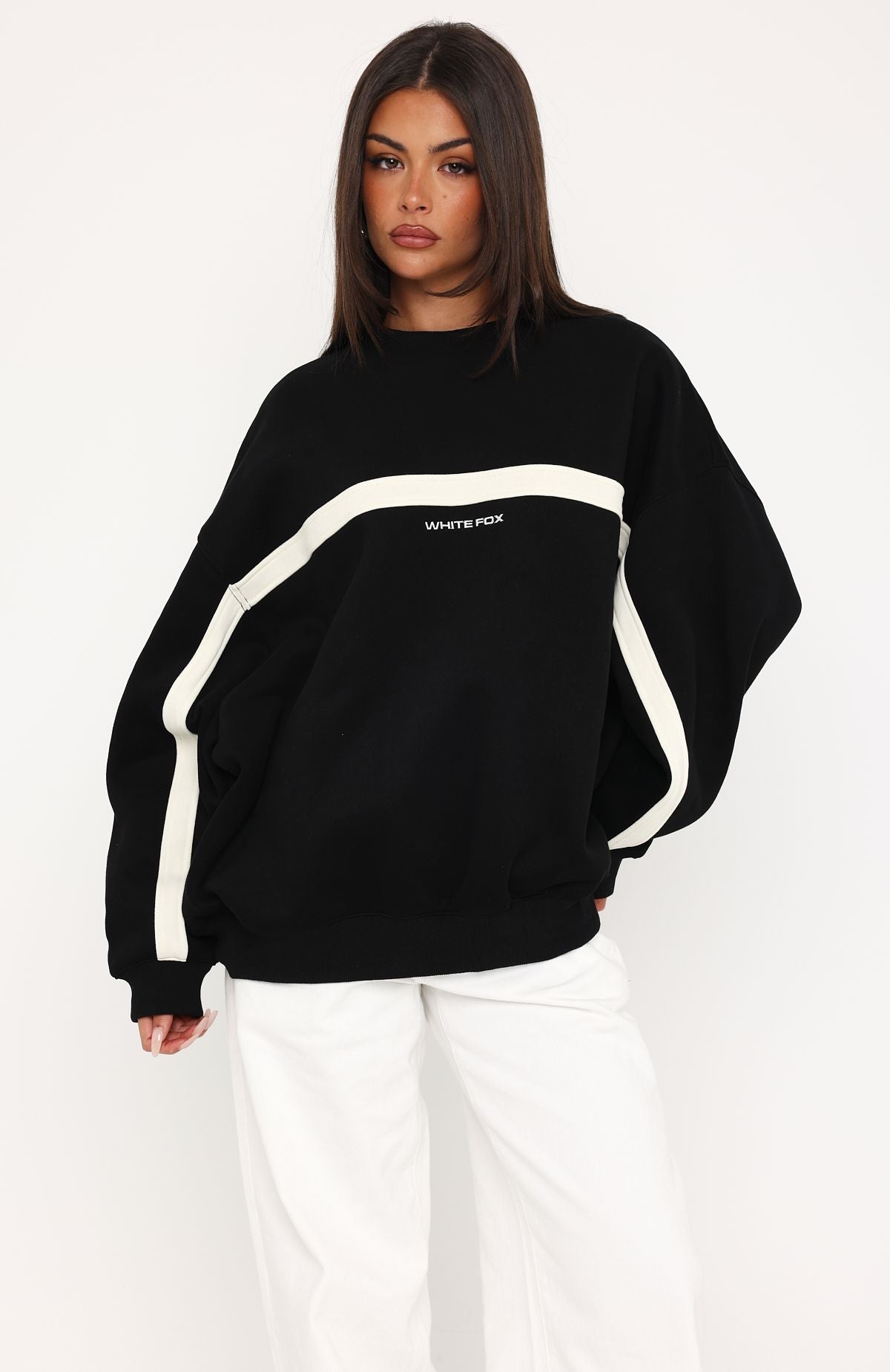 Take Another Chance Oversized Drop Shoulder Sweater Black | White 