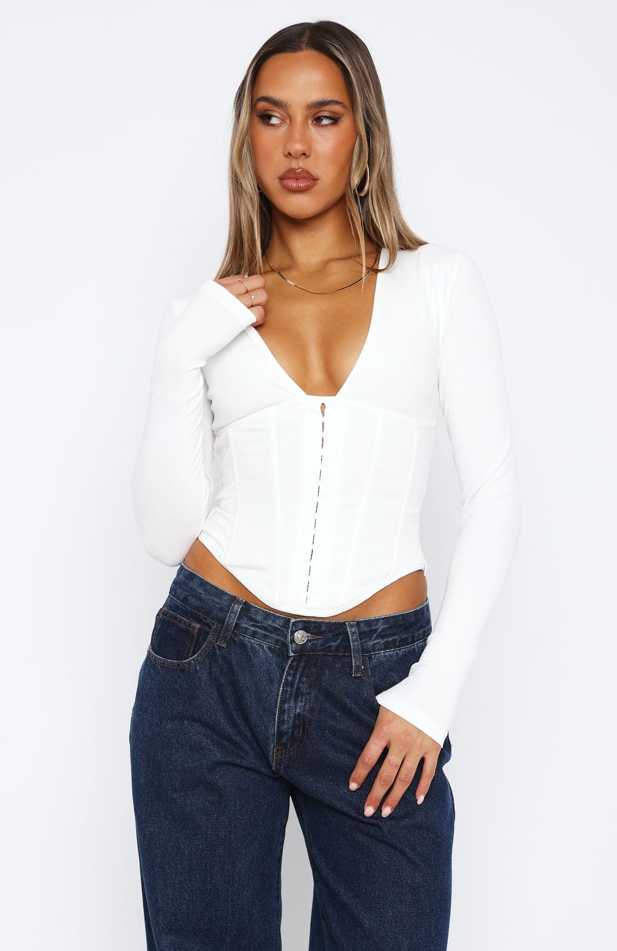 In Pursuit Long Sleeve Corset White | White Fox Boutique US