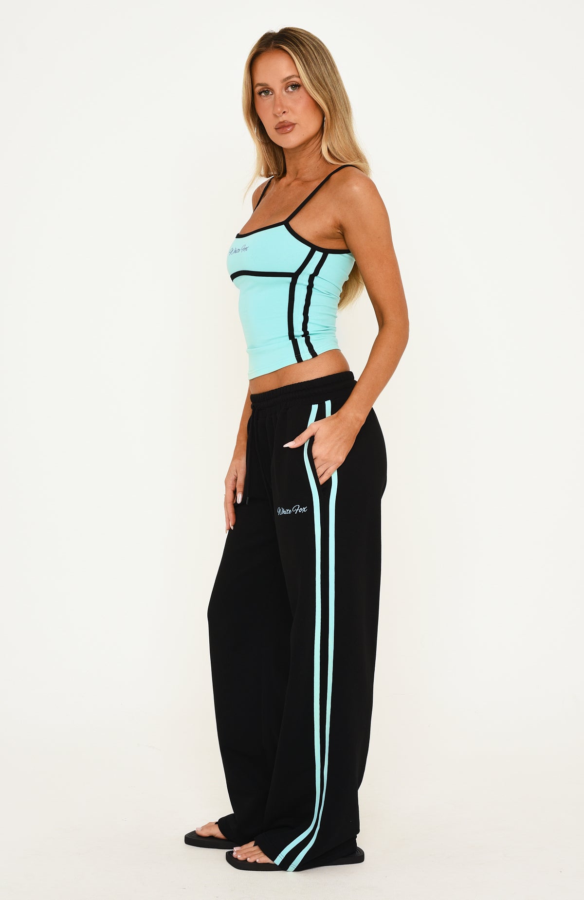 Breaking Your Heart Track Pants Black/Mint | White Fox Boutique US