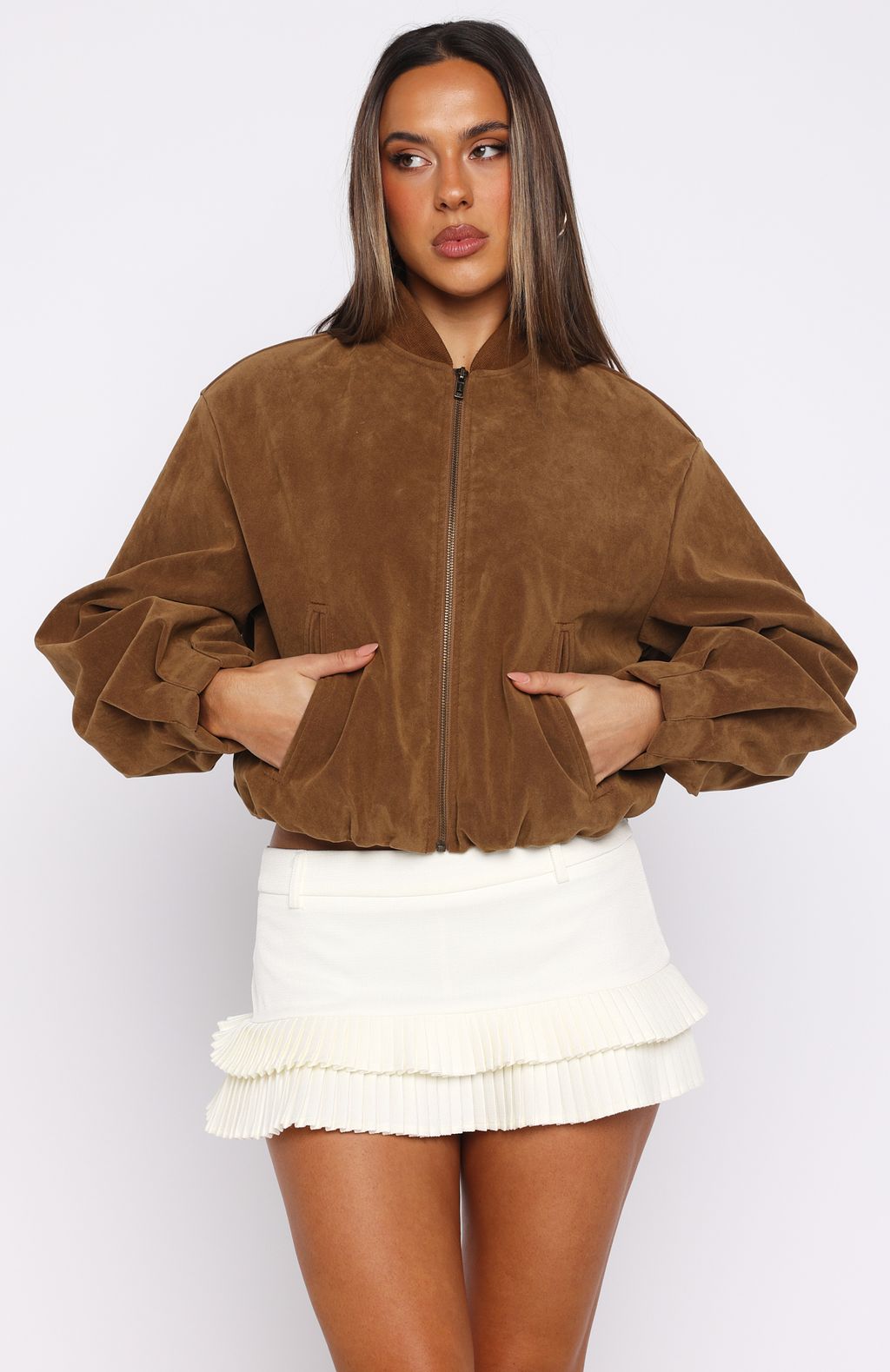 What Did I Miss Faux Suede Jacket Caramel | White Fox Boutique US