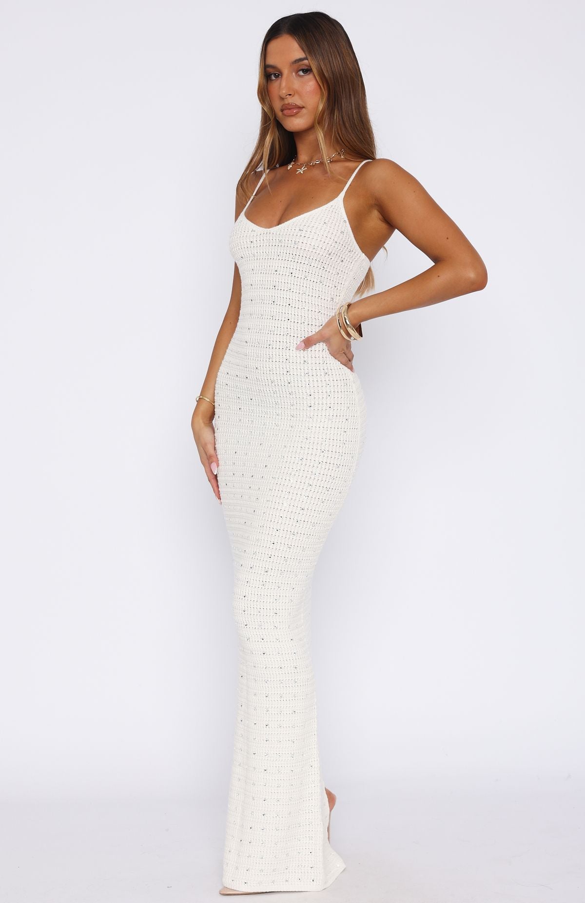 white crochet beaded dress Women's Tia Crochet Wood Beads Cover Up Dress in White Size 2X