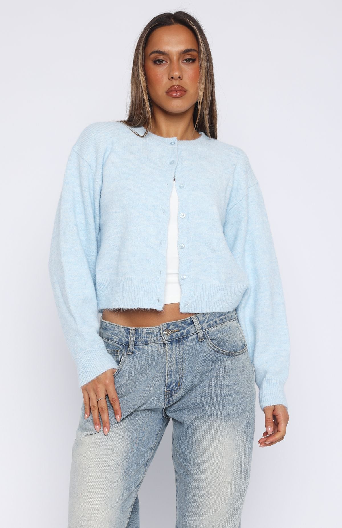 Warm Whispers Knit Cardigan Baby Blue | White Fox Boutique US