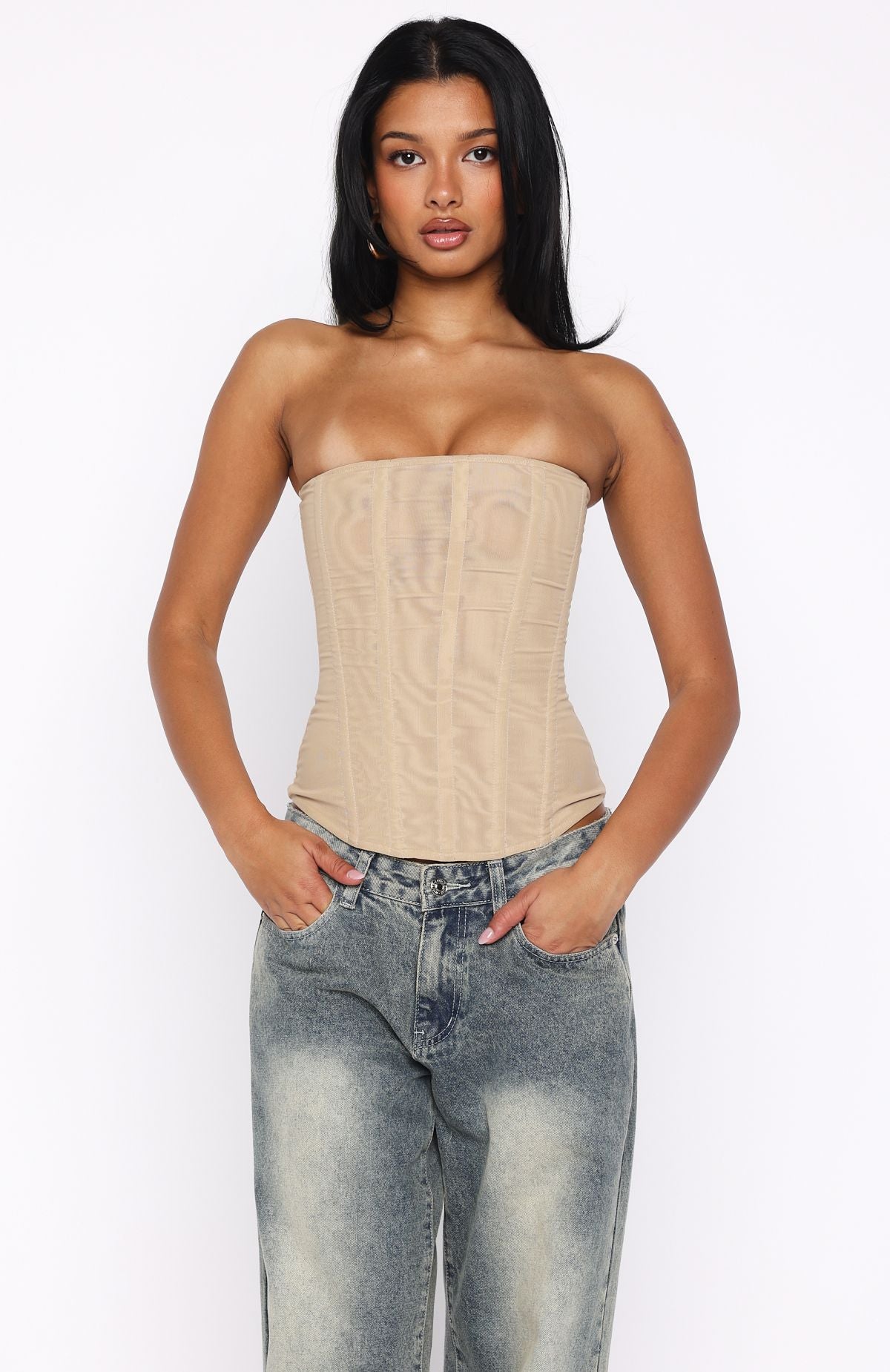 Tell Me A Secret Strapless Bustier Nude | White Fox Boutique US