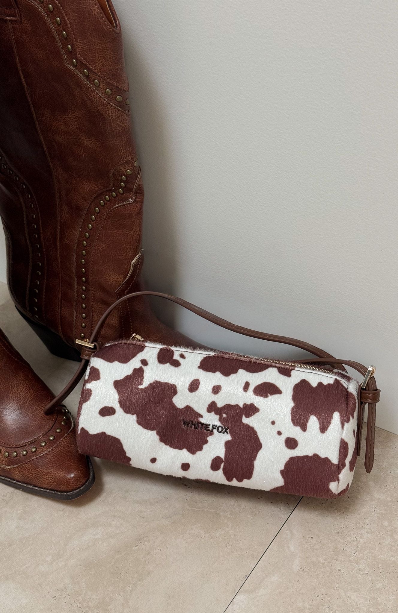 Gannon Shoulder Bag Faux Cow Hide | White Fox Boutique US