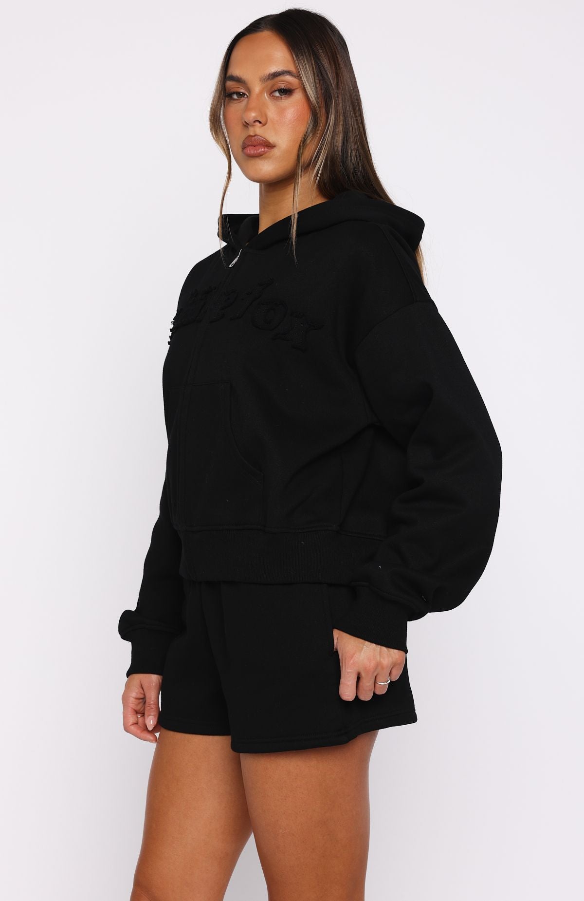 From The Archives Lexi Boxy Zip Front Hoodie Black | White Fox